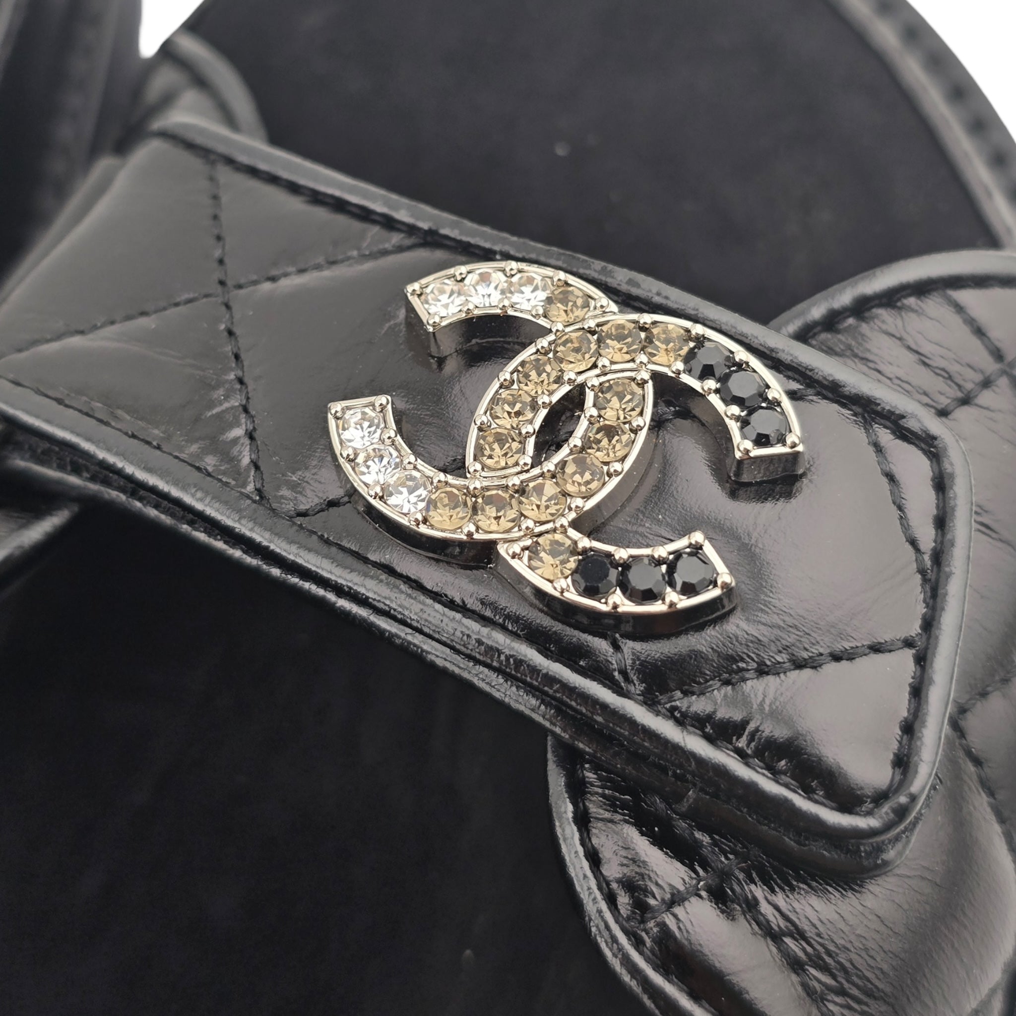 Chanel CC Dad Backless Black Quilt Sandals