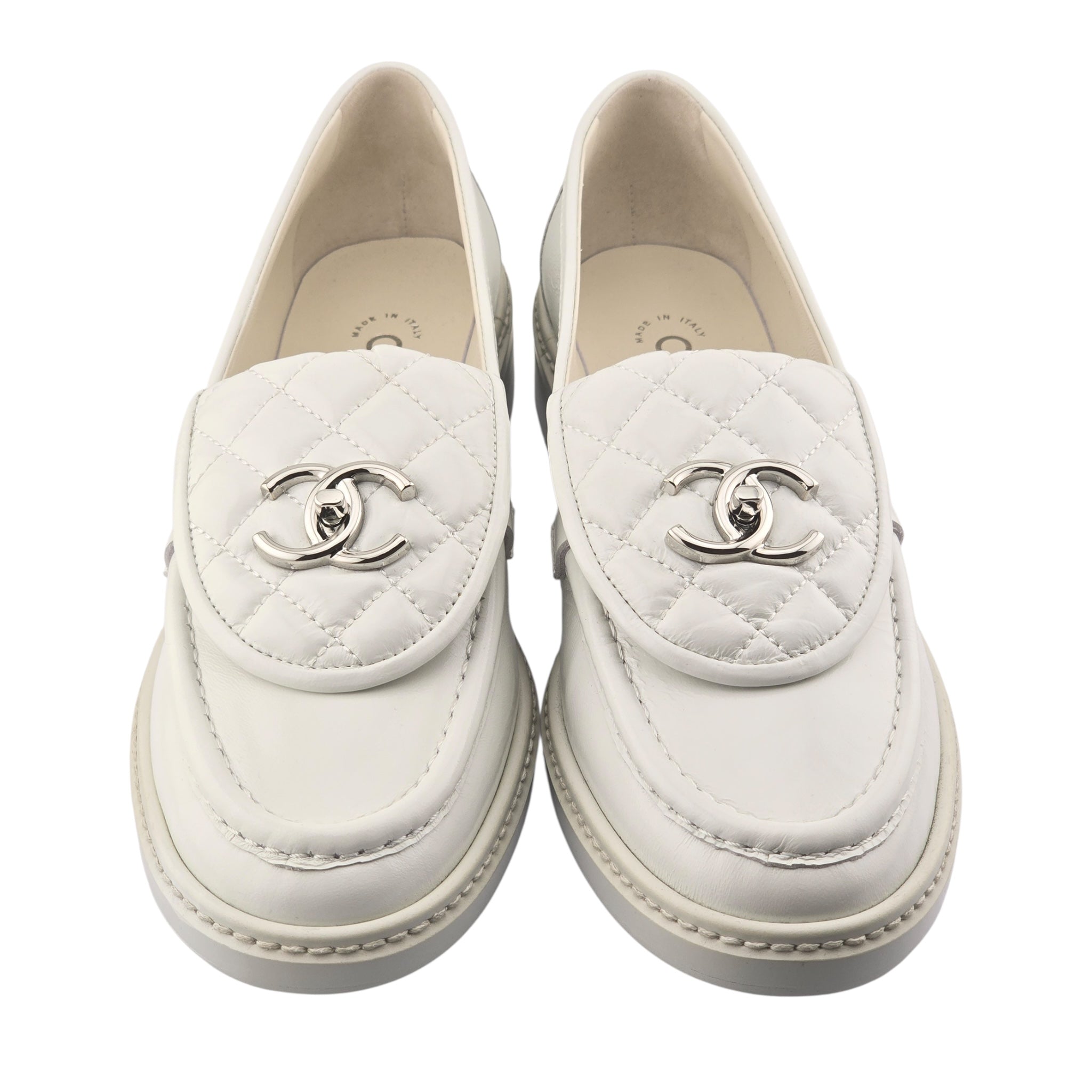 Chanel CC Lambskin Quilted Turnlock Patent Loafers 