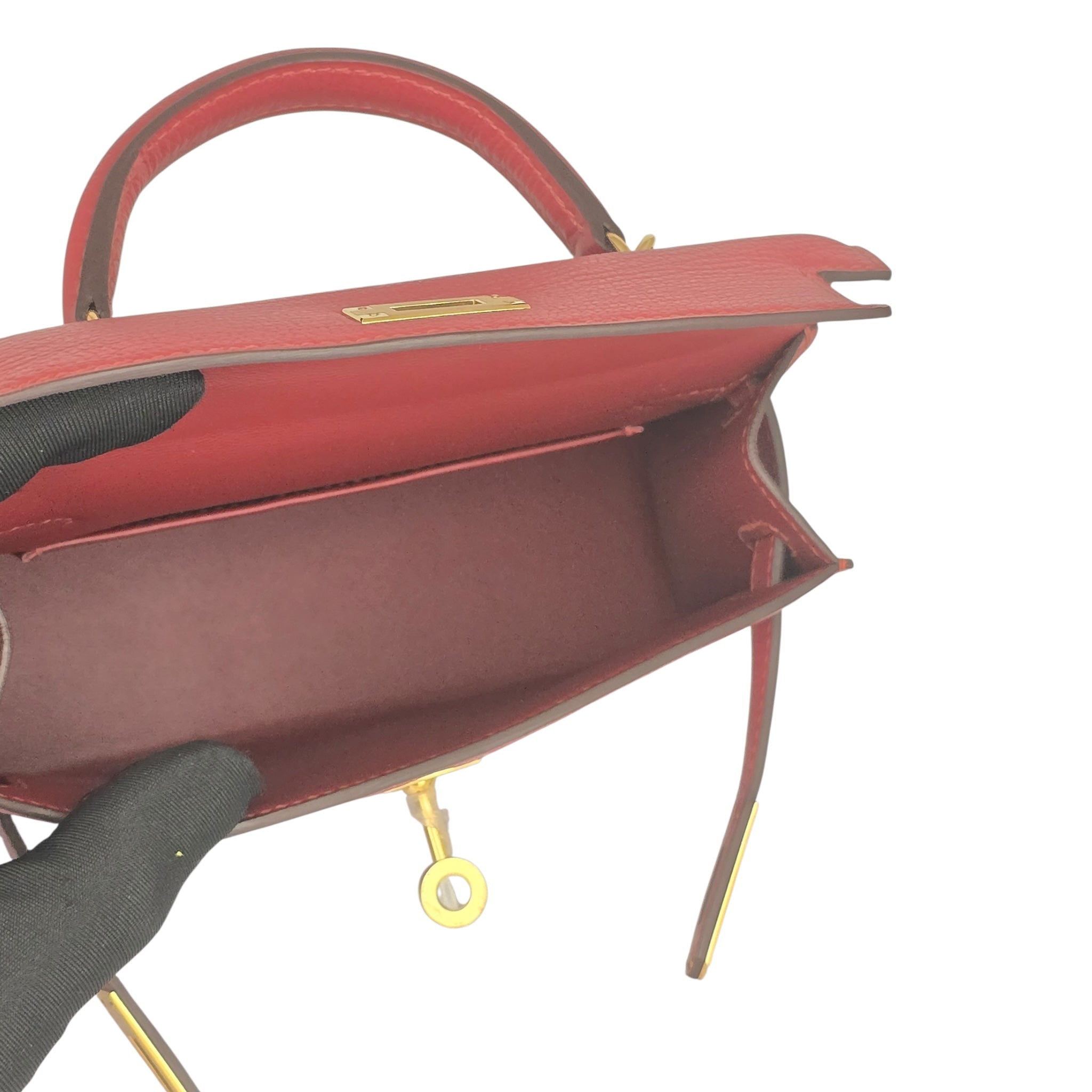 Hermes Mini Kelly II Sellier Rouge H Chèvre Gold