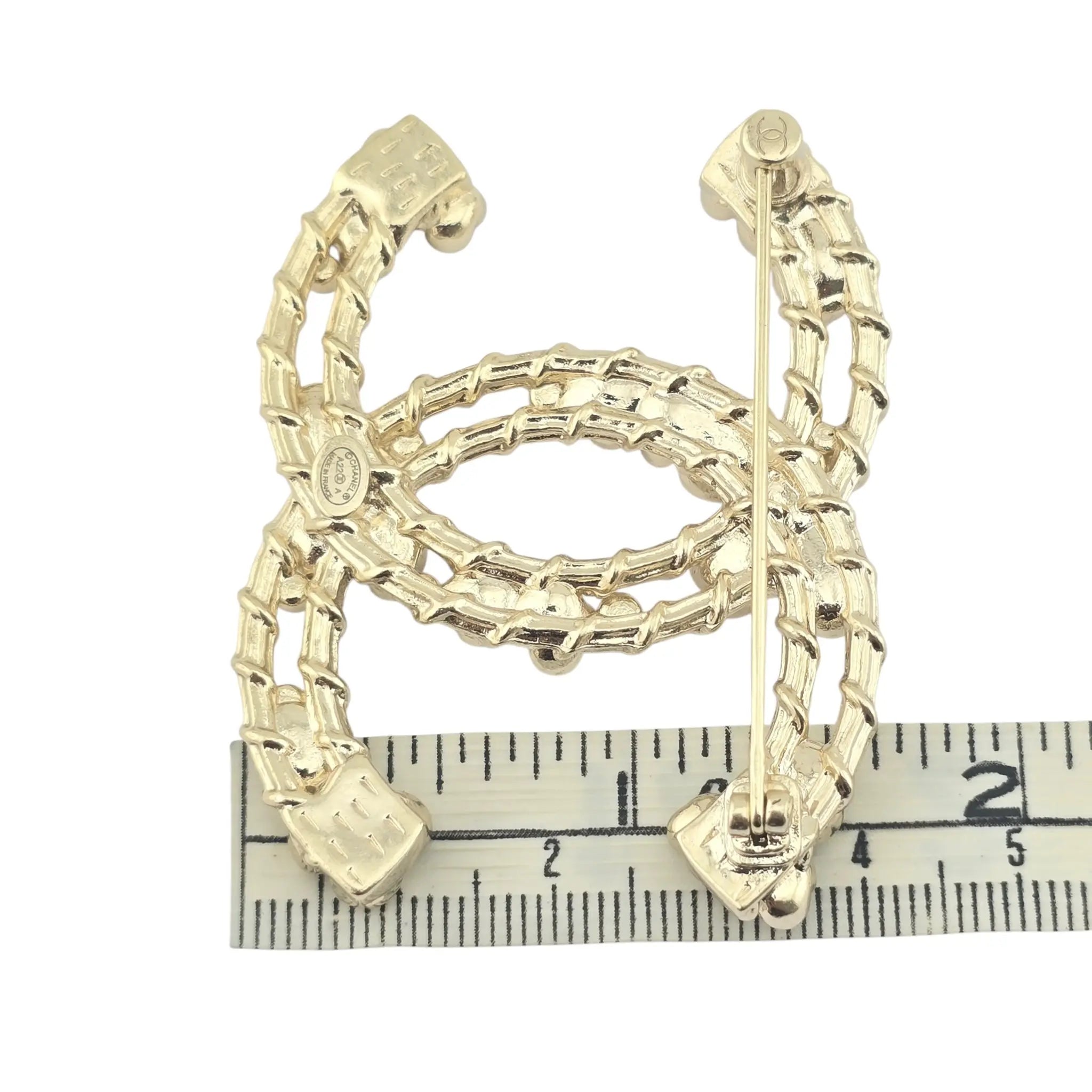 Chanel CC Metal Crystal Camellia Brooch Light Gold CHANEL