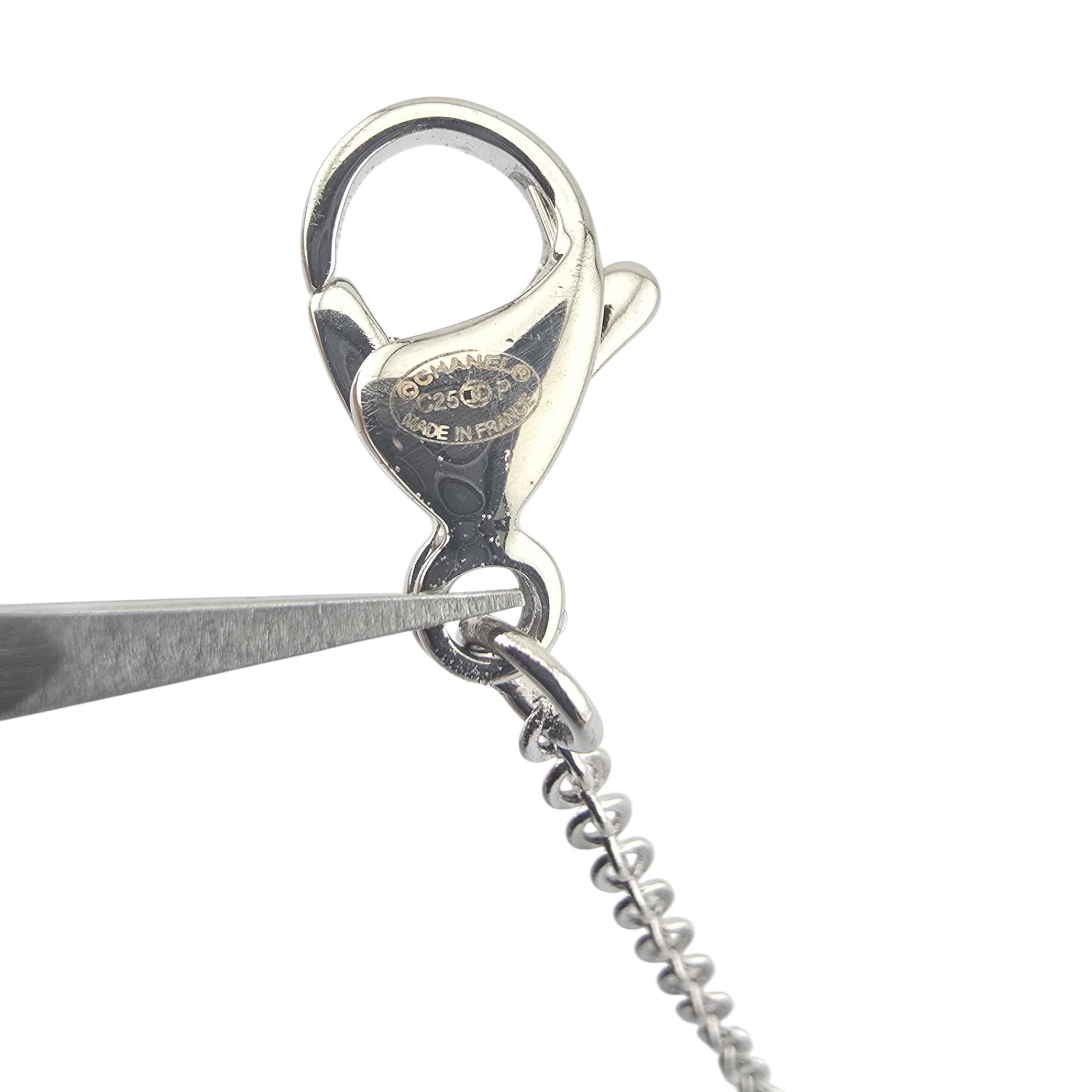 Chanel CC Crystal Heart Silver Necklace