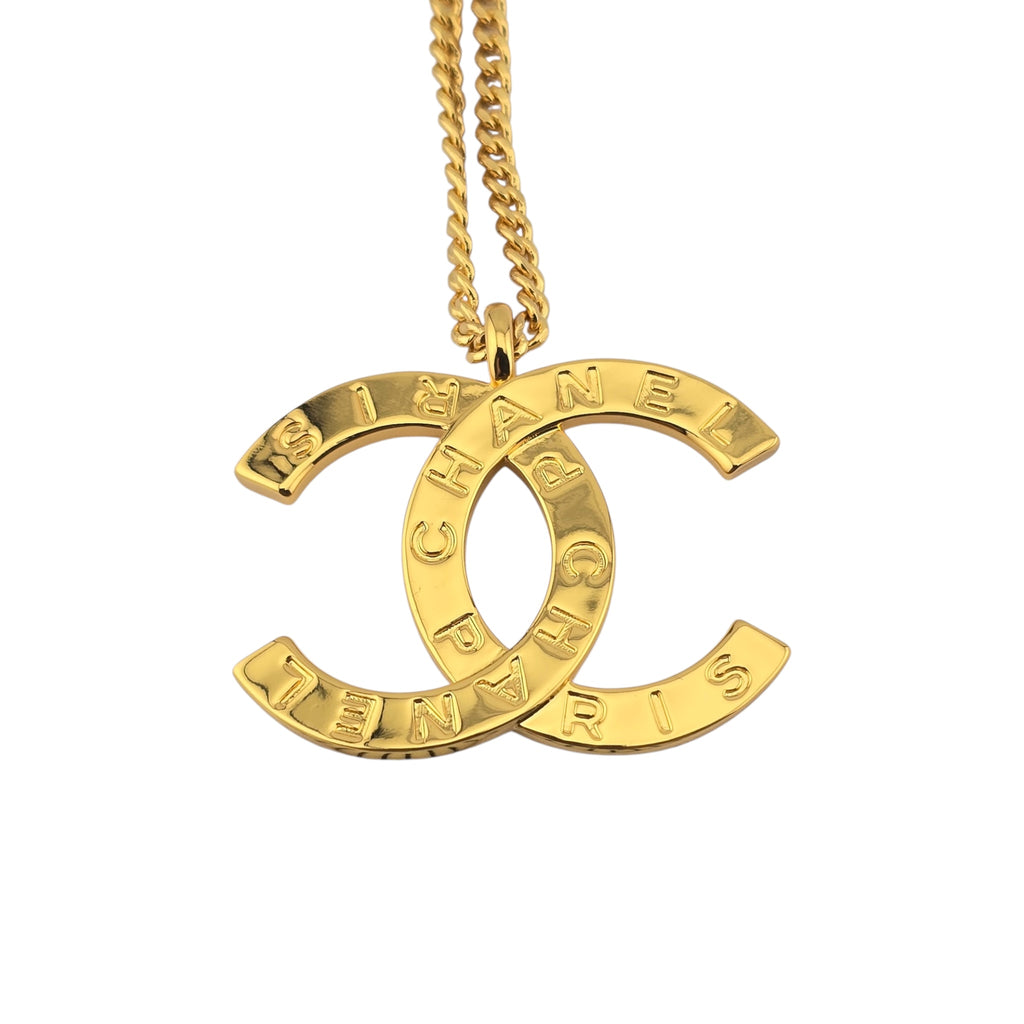 Chanel CC Gold Metal Paris Button Necklace