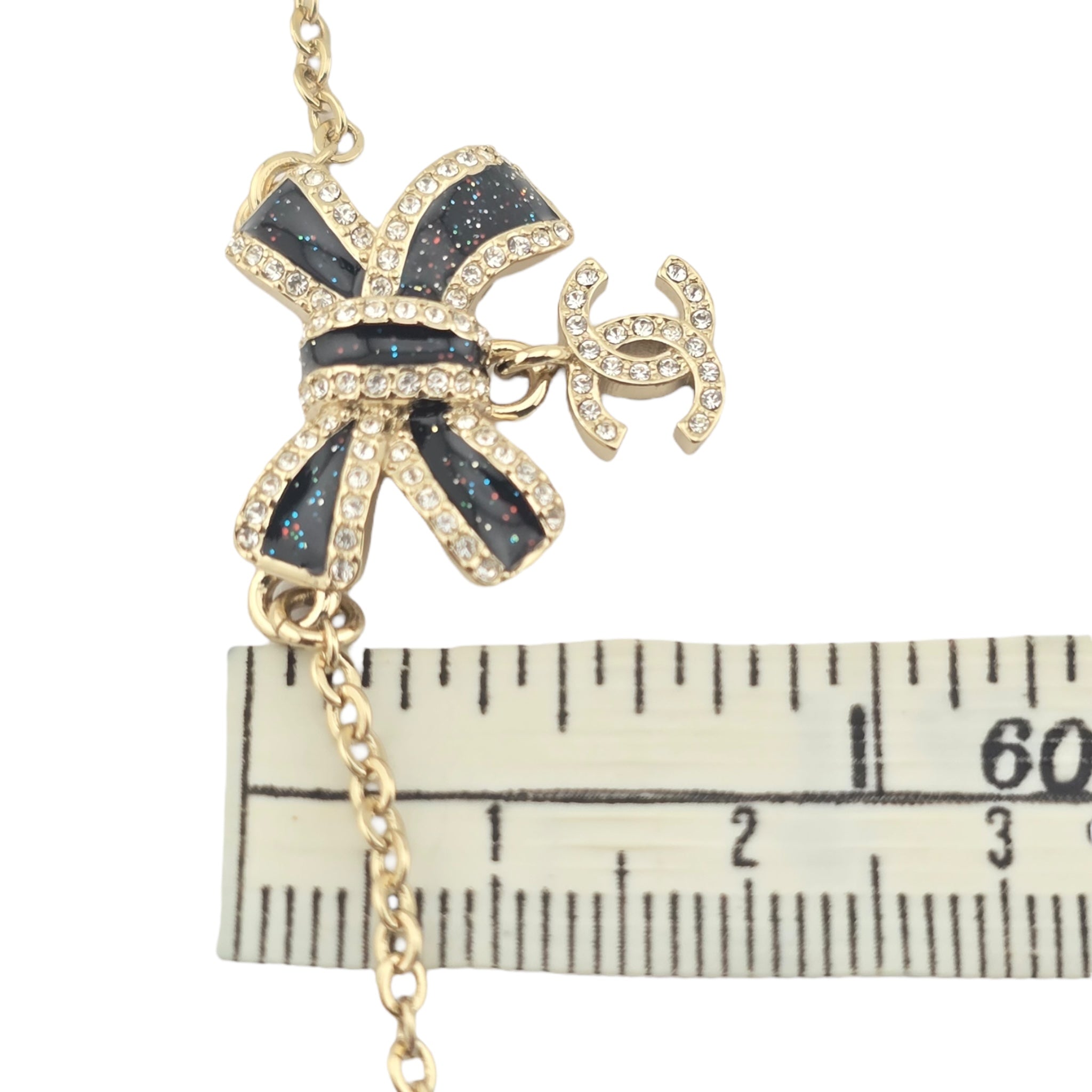 Chanel CC Gold Crystal Enamel Bow Necklace 2025