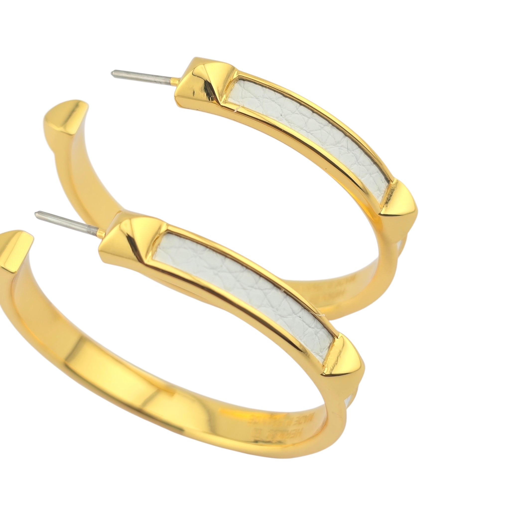 Hermes Athena Large White Gold Earrings