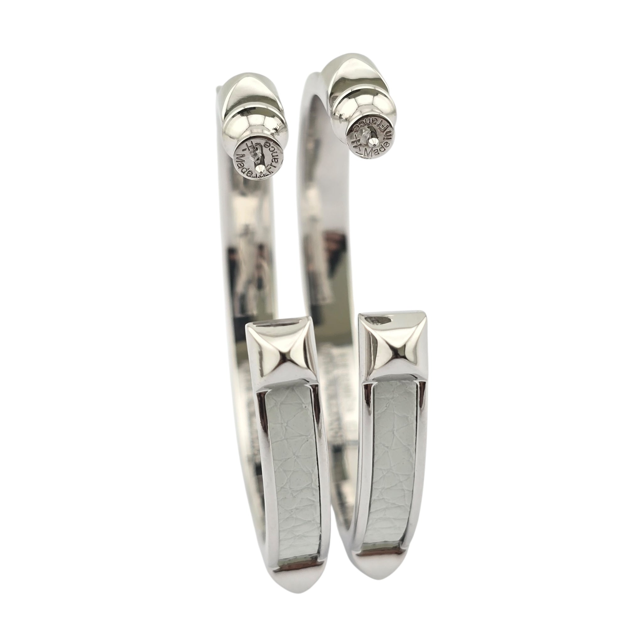 Hermes Athena Large White Silver Earrings