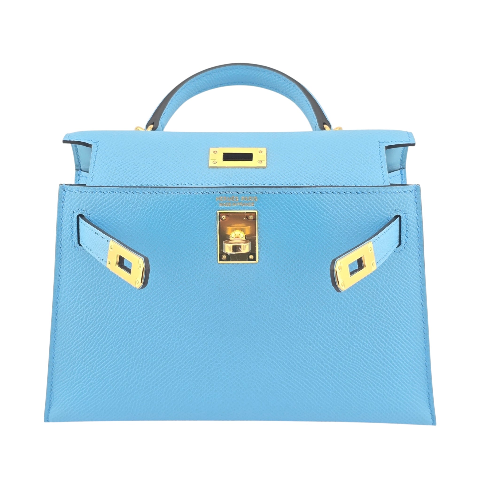 Hermes Mini Kelly II Bleu Celeste Epsom Gold Hardware
