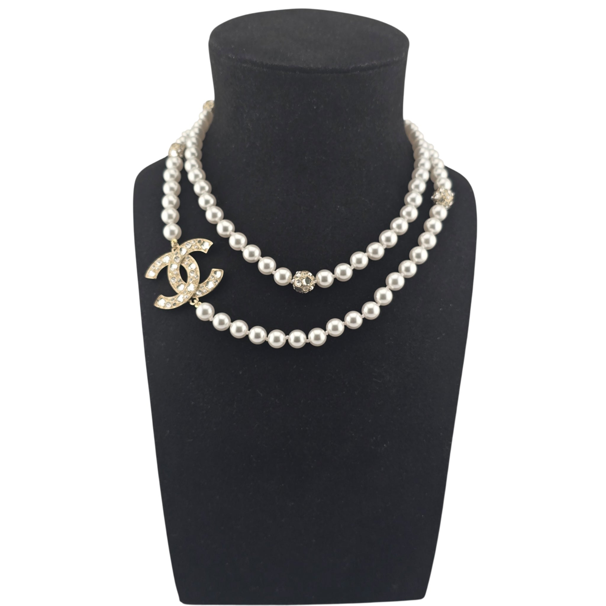 Chanel CC Faux Pearl Crystal Long Necklace 2025