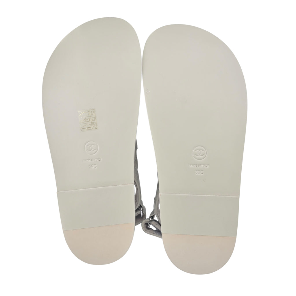 Chanel CC Cream White Lambskin Dad Sandals - 39