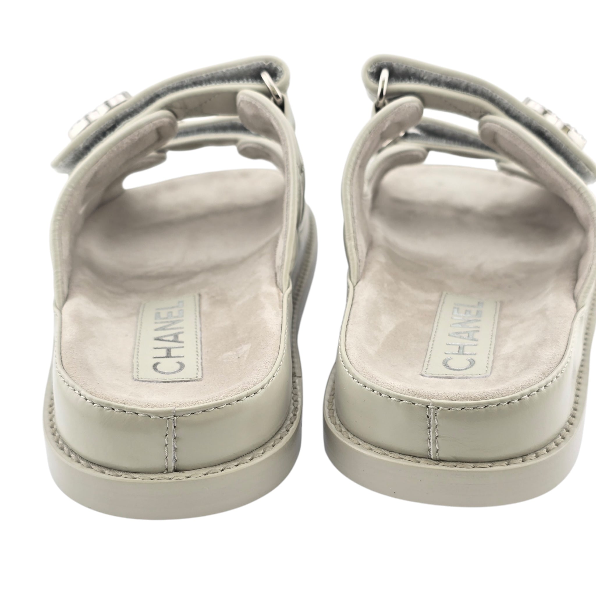 Chanel CC Dad Backless Cream White Quilt Sandals 39