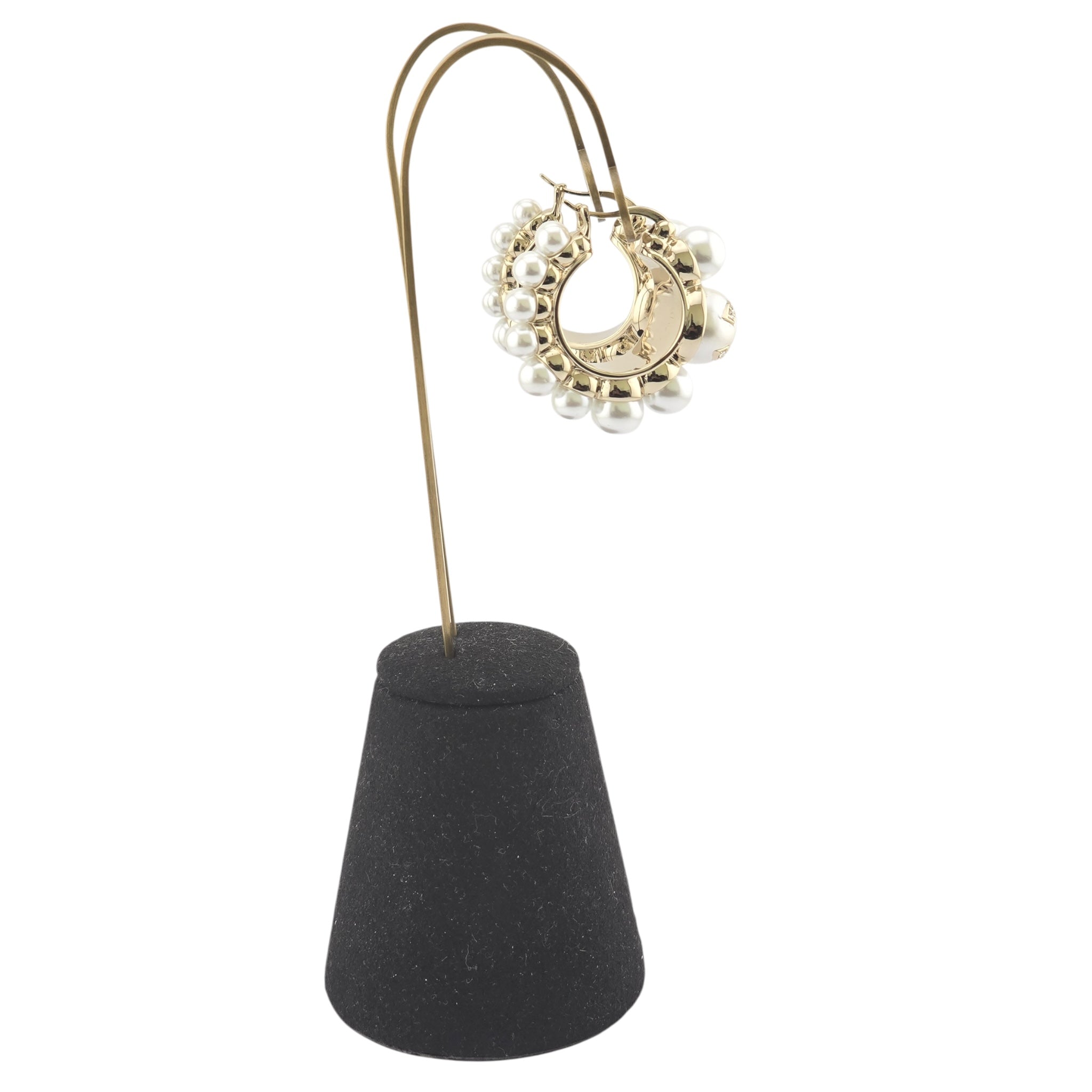 Chanel CC Gold Faux Pearl Hoop Earrings