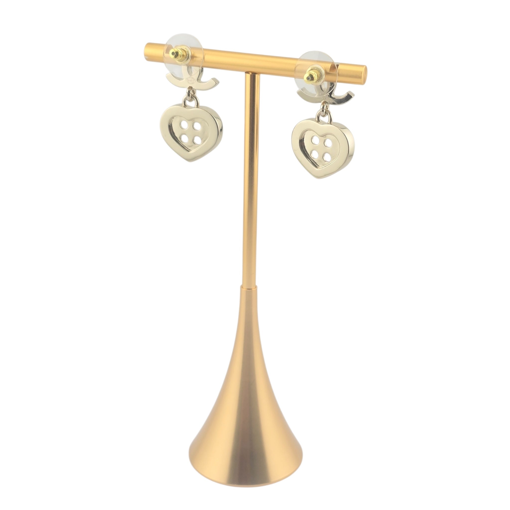 Chanel CC Gold Metal Heart Button Earrings 2025 CHANEL