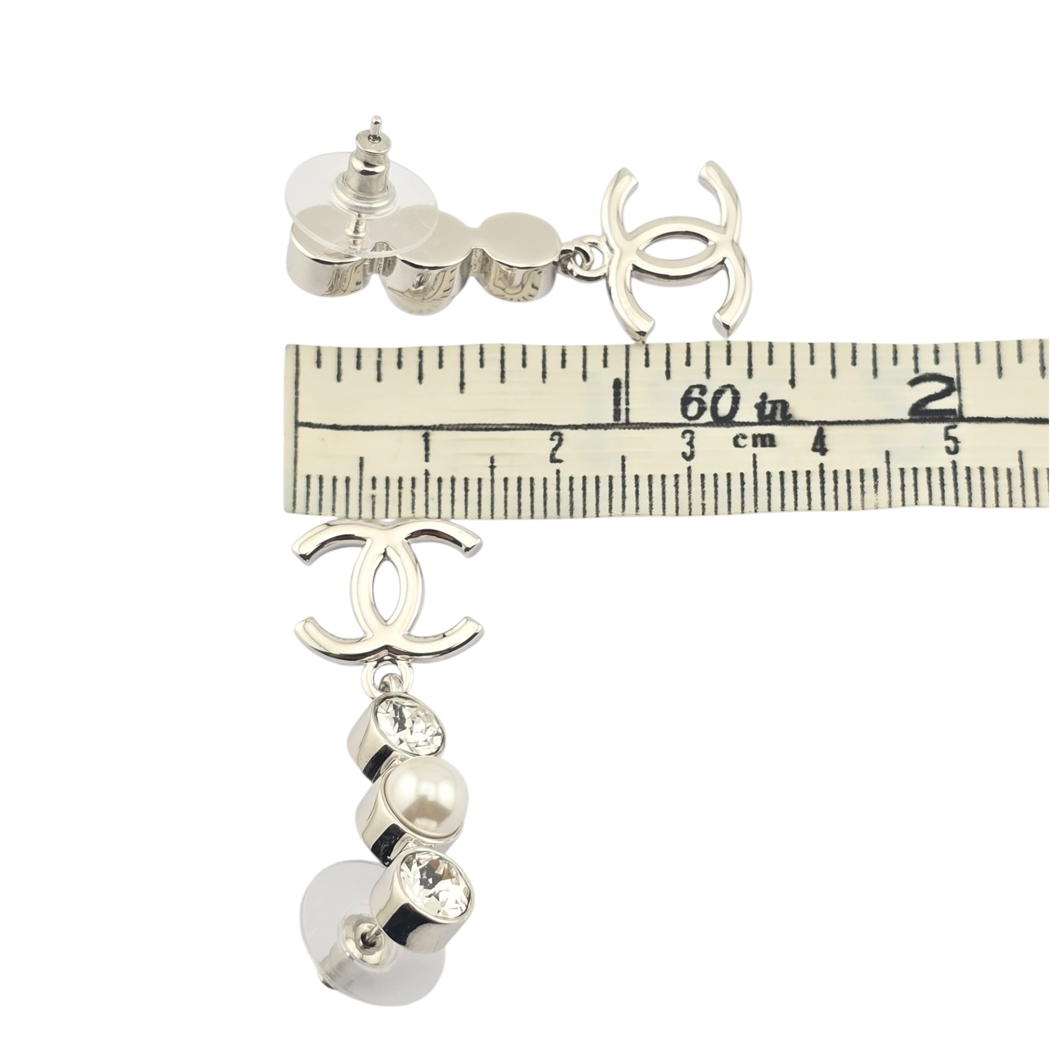 Chanel CC Silver Crystal Pearl Earrings 2025 CHANEL