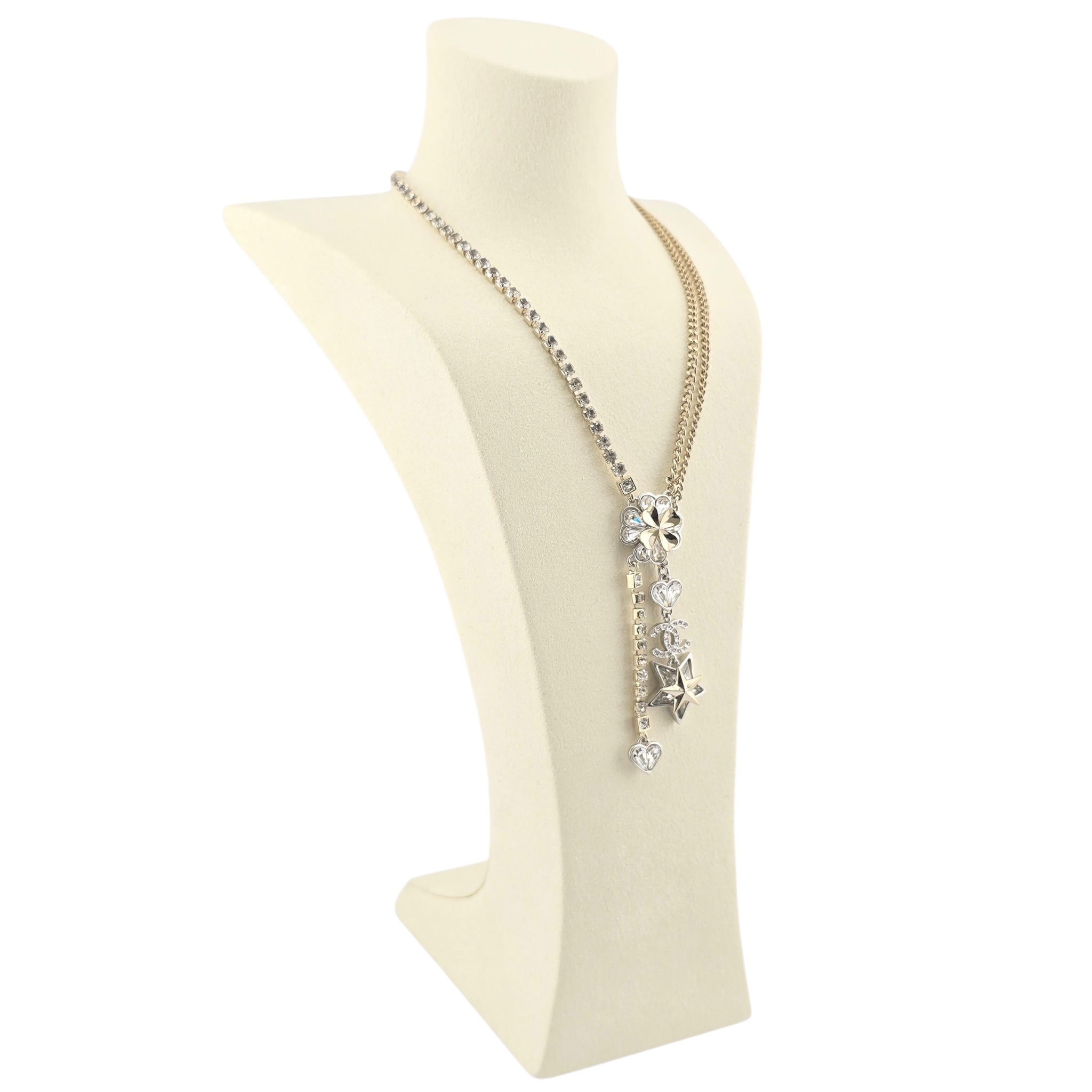 Chanel Crystal Star Heart CC Pendant Necklace Gold 2023 CHANEL