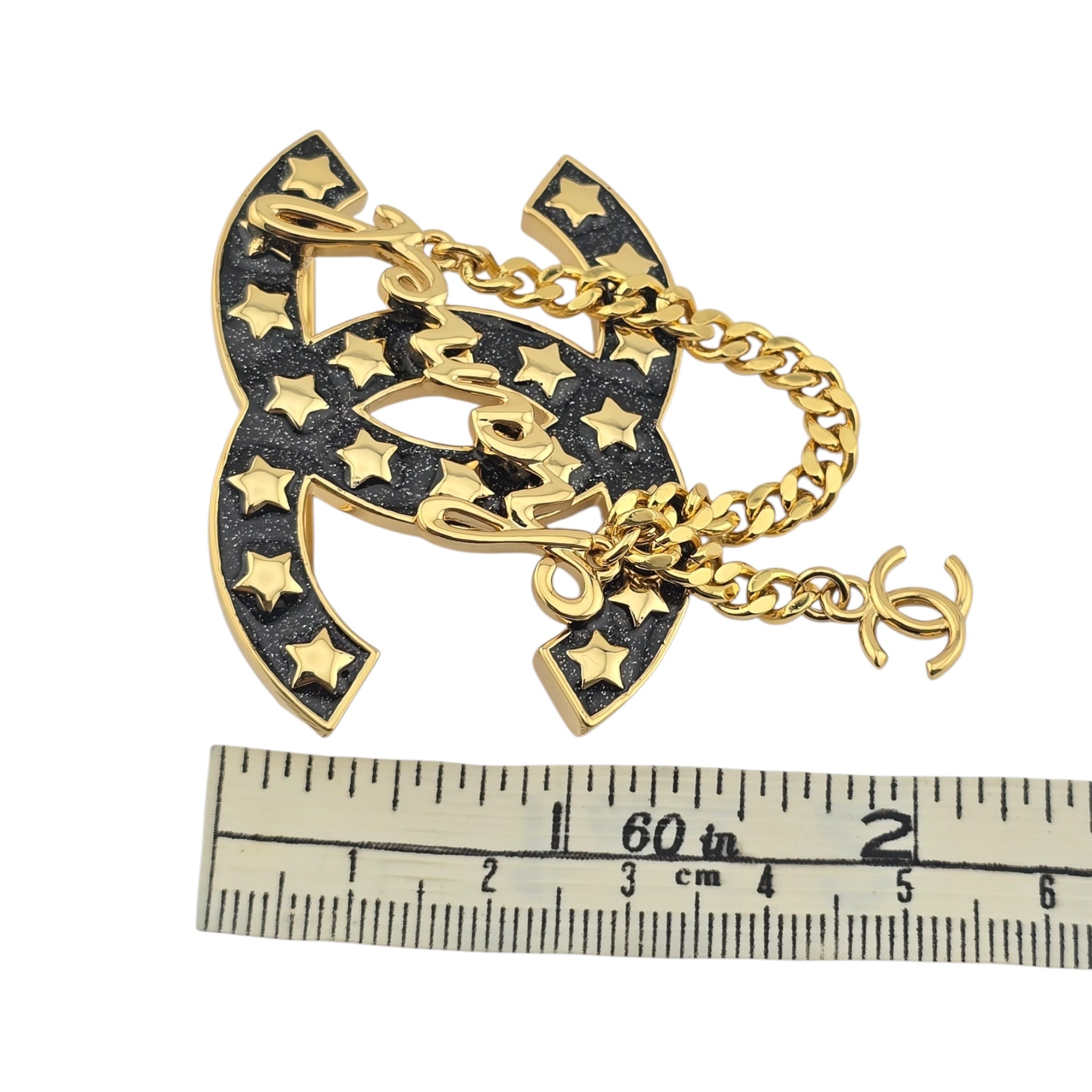 Chanel CC Metal Resin Star Logo Brooch Gold Black 2024 CHANEL