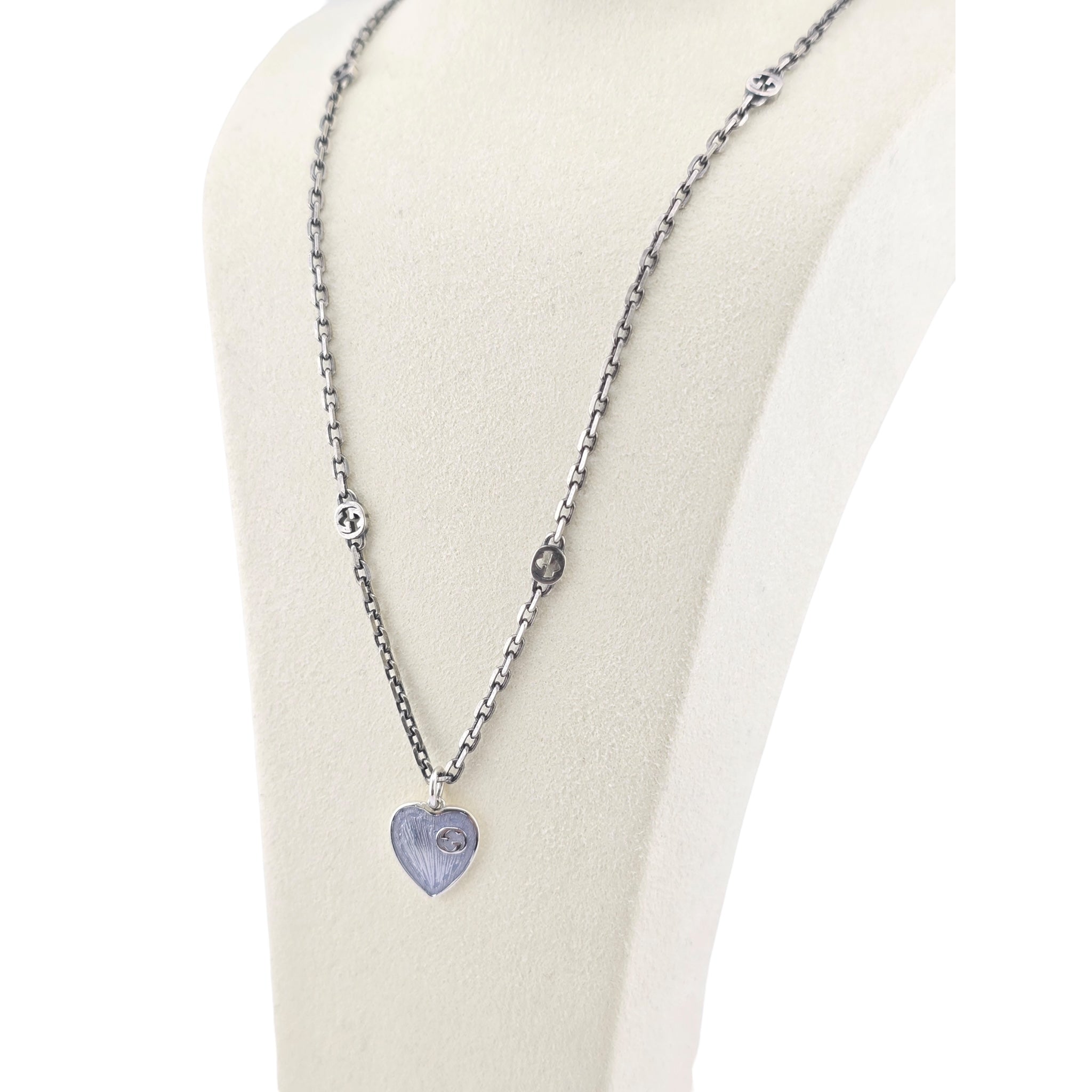 GUCCI Heart Interlocking G Silver Necklace GUCCI