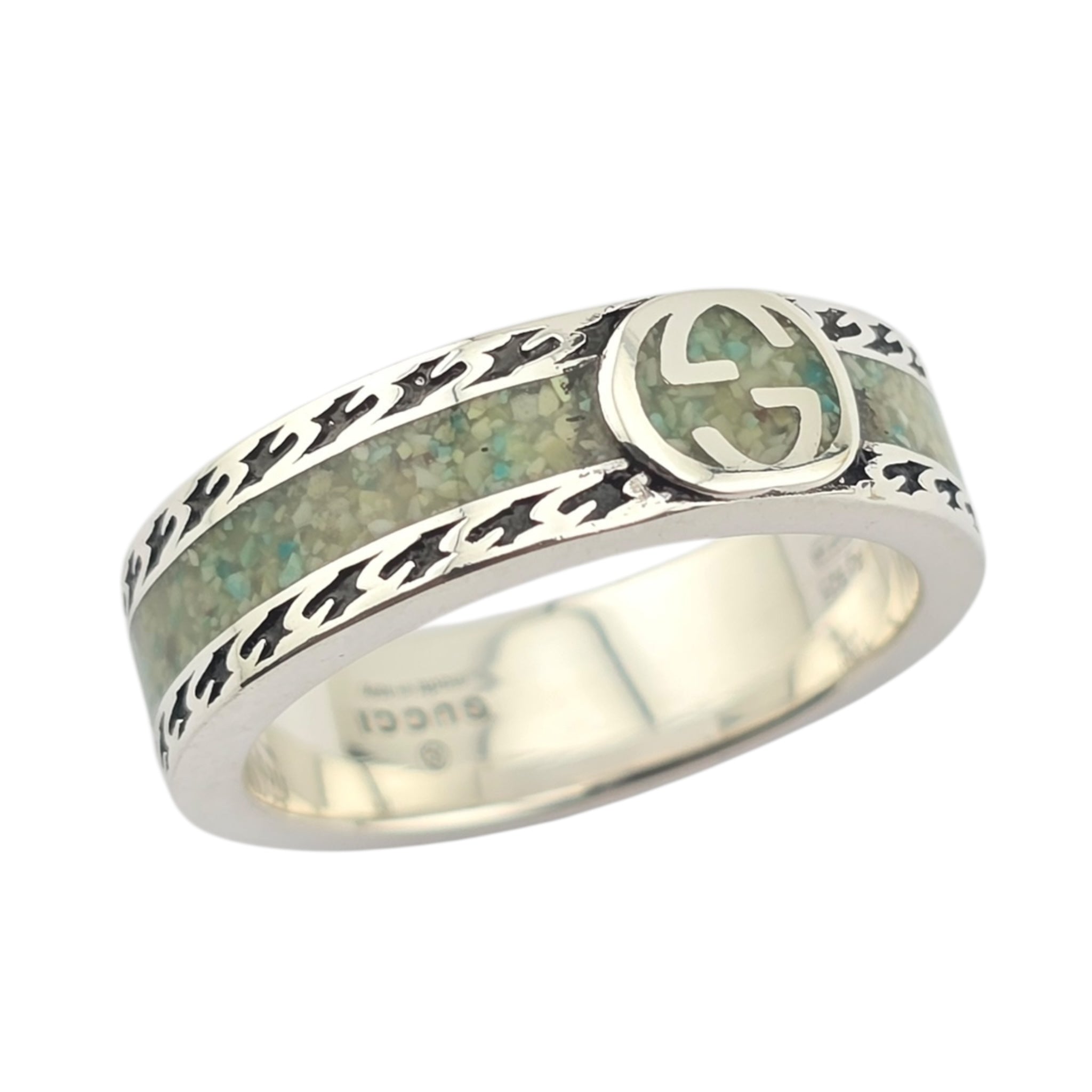 GUCCI Interlocking G Turquoise Enamel Sterling Silver Ring GUCCI