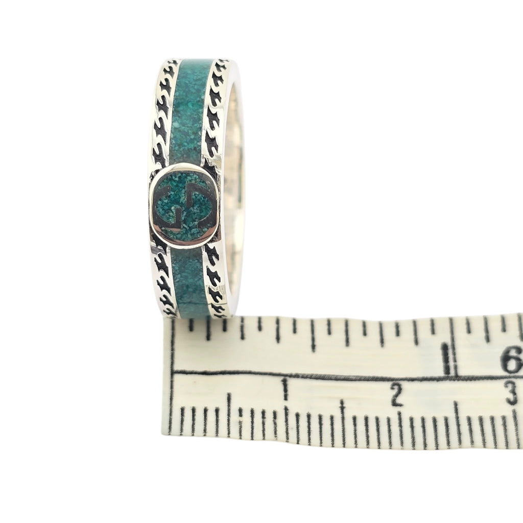 GUCCI Interlocking G Sterling Silver Turquoise Enamel Ring GUCCI