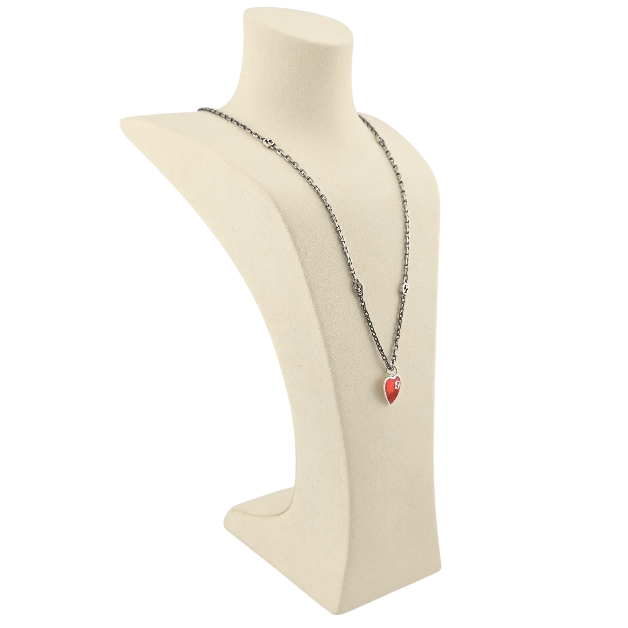 GUCCI Interlocking G Red Heart Silver Necklace GUCCI
