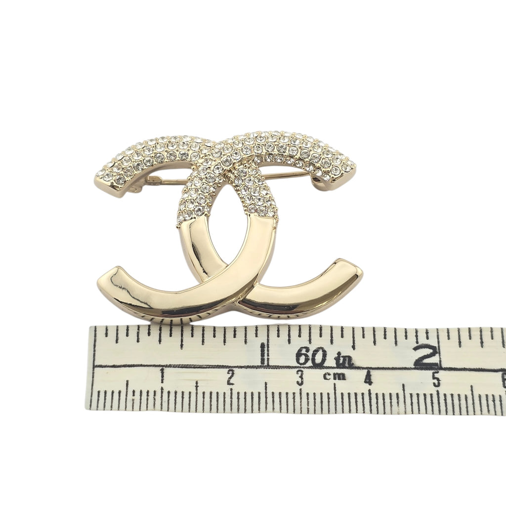 Chanel CC Gold Crystal Brooch 2022 CHANEL
