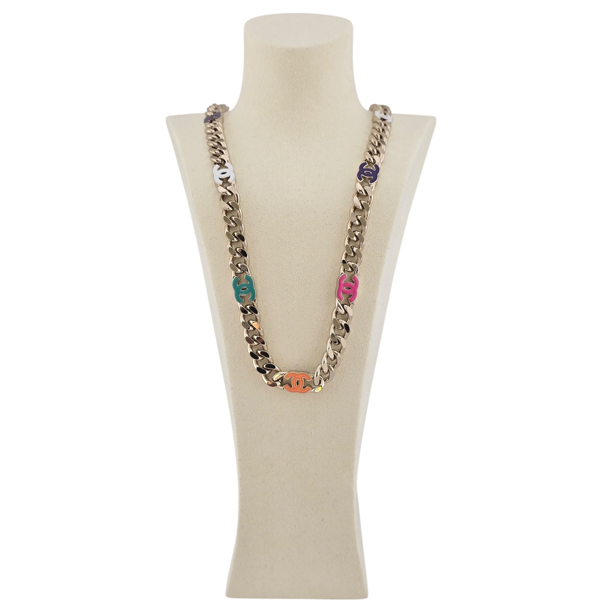 Chanel CC Metal Enamel Chain Gold Multicolor Necklace B24C CHANEL