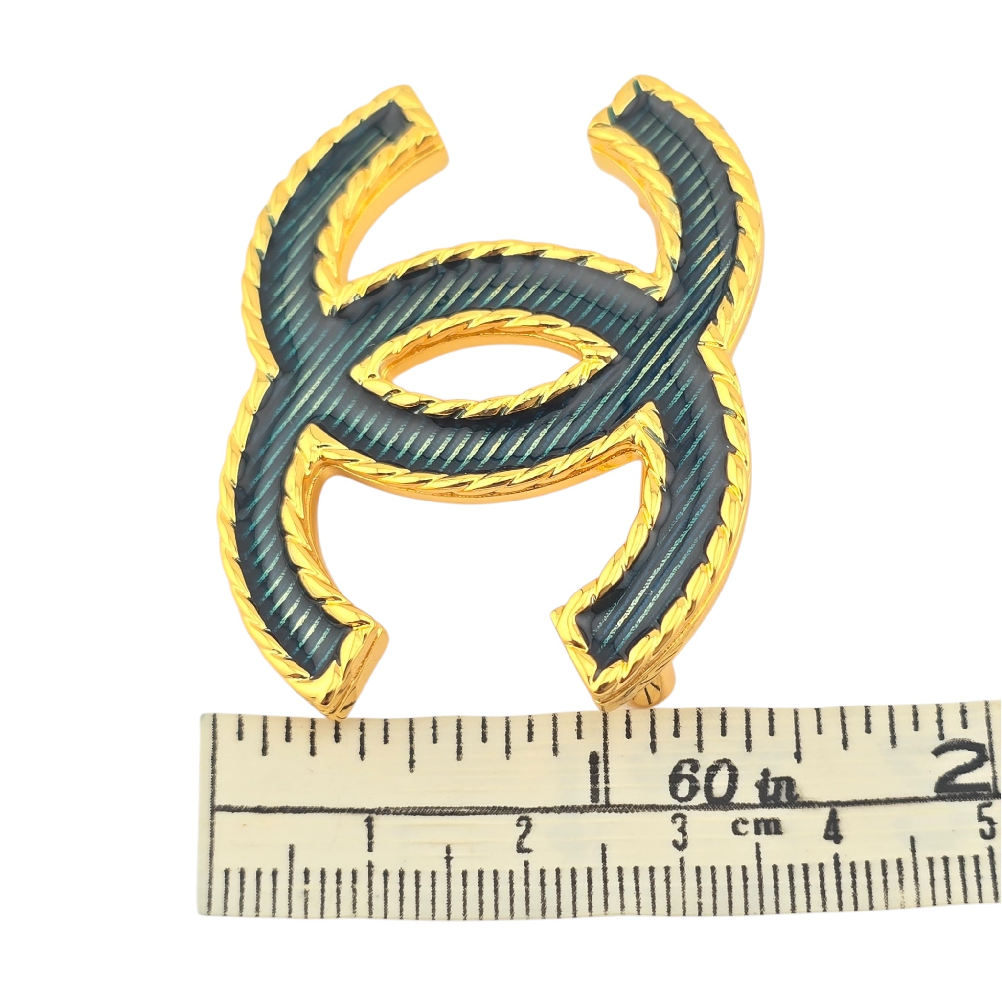 Chanel CC Gold Metal Denim Enamel Brooch CHANEL