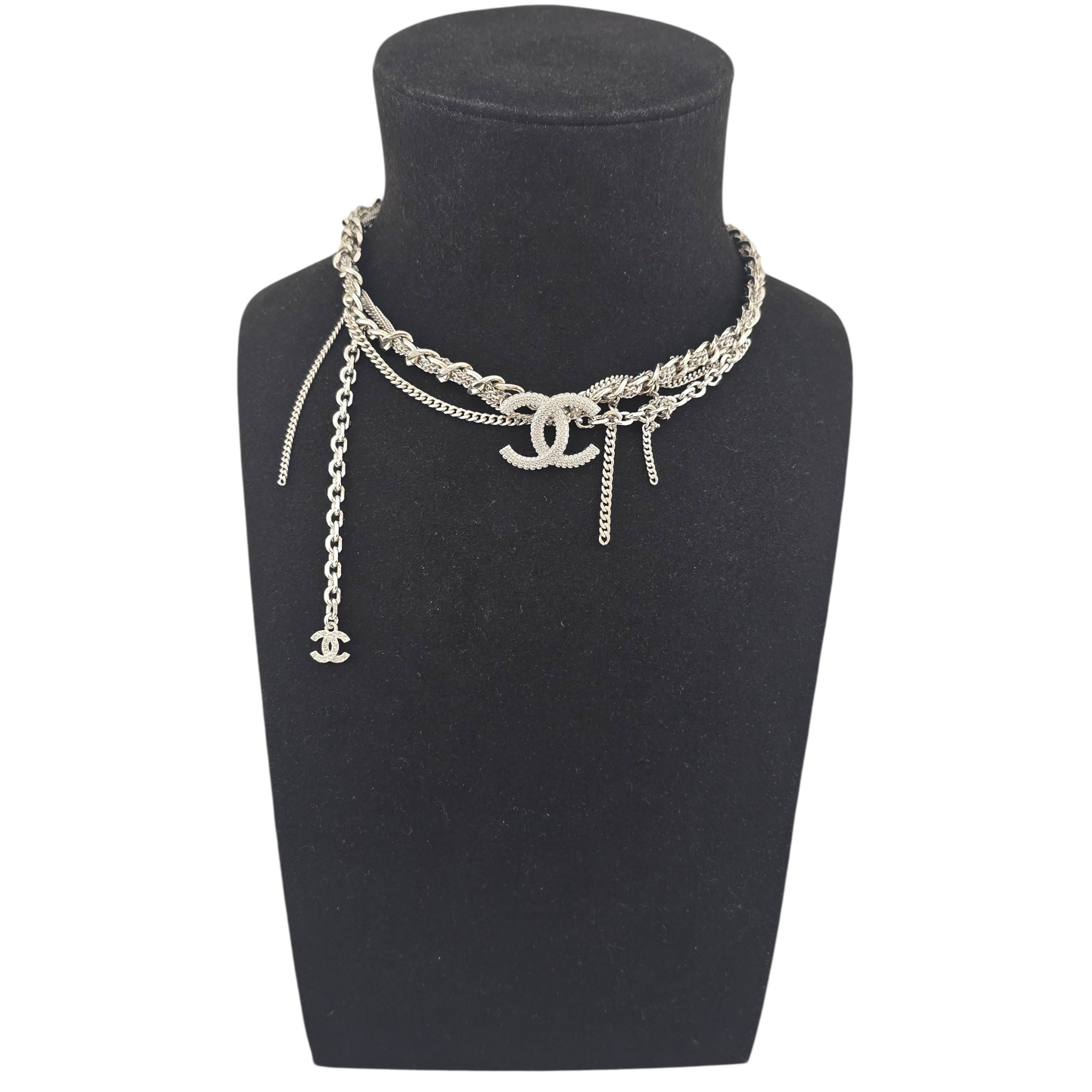 ChanelCC Tangled Multi Chain Choker Necklace Metal with Crystals CHANEL