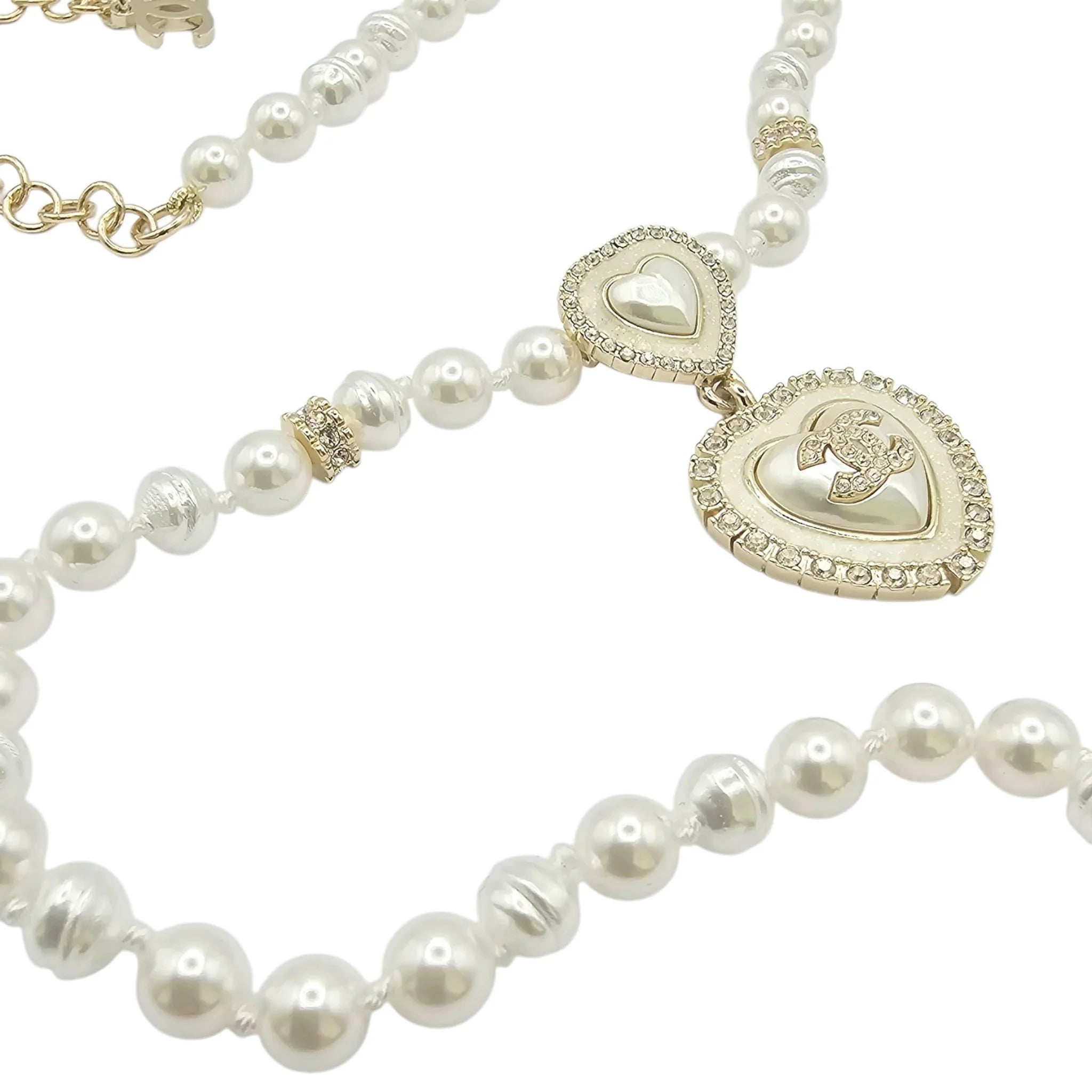 Chanel CC Heart Faux Pearl Choker Necklace 2024 CHANEL