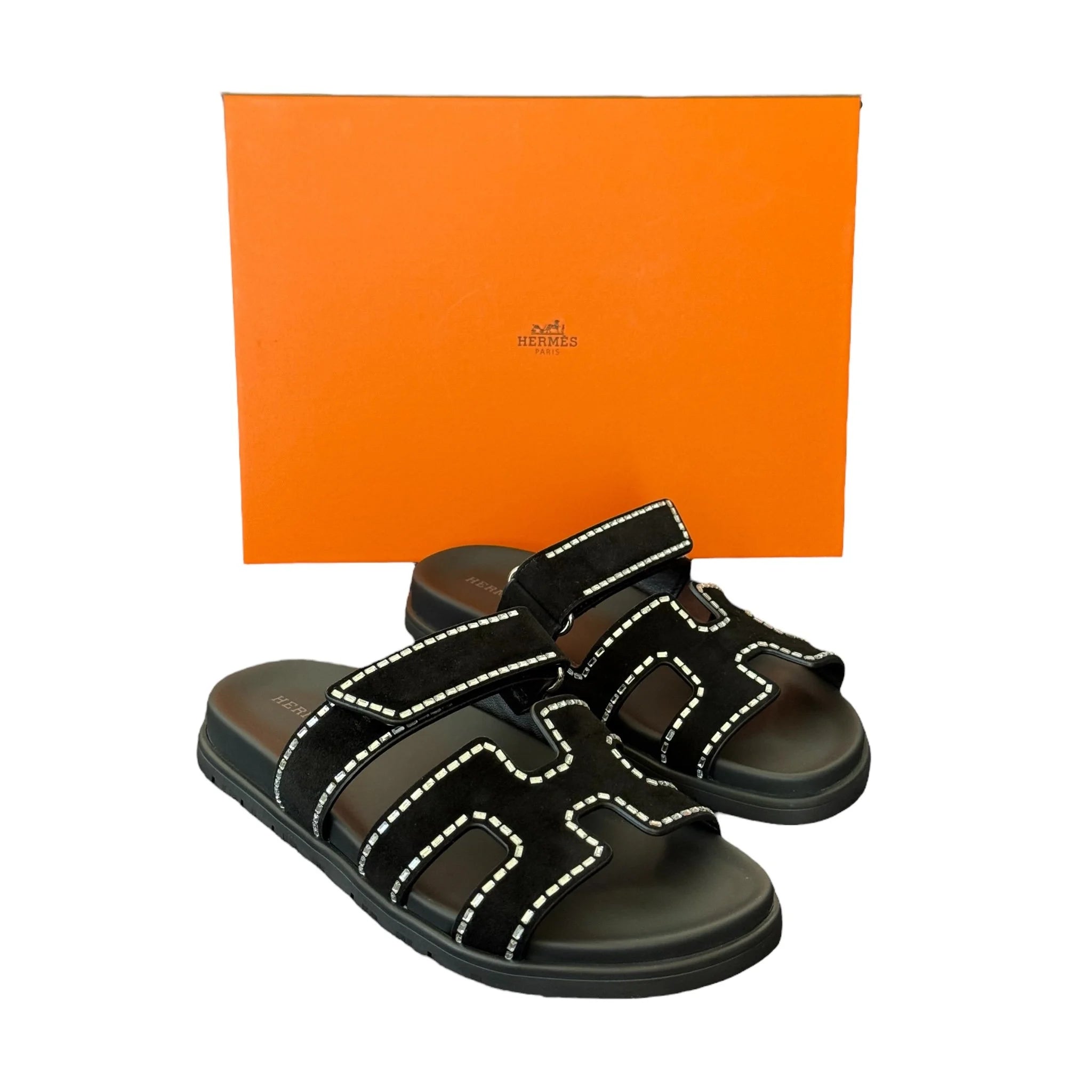 Hermes Chypre Rhinestone Suede Sandal 38 UK5 HERMES