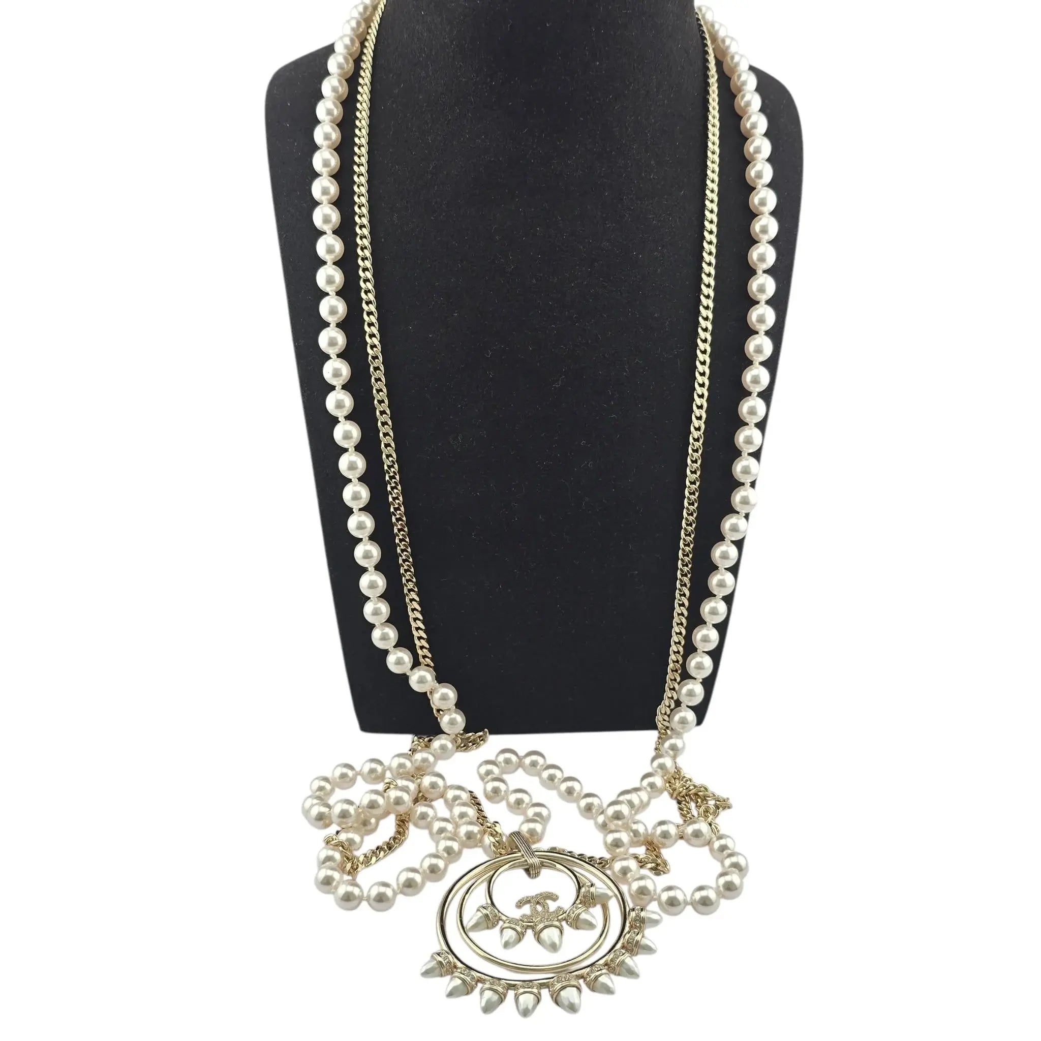 Chanel CC Large Pendant Long Faux Pearl Layered Necklace 2021 CHANEL