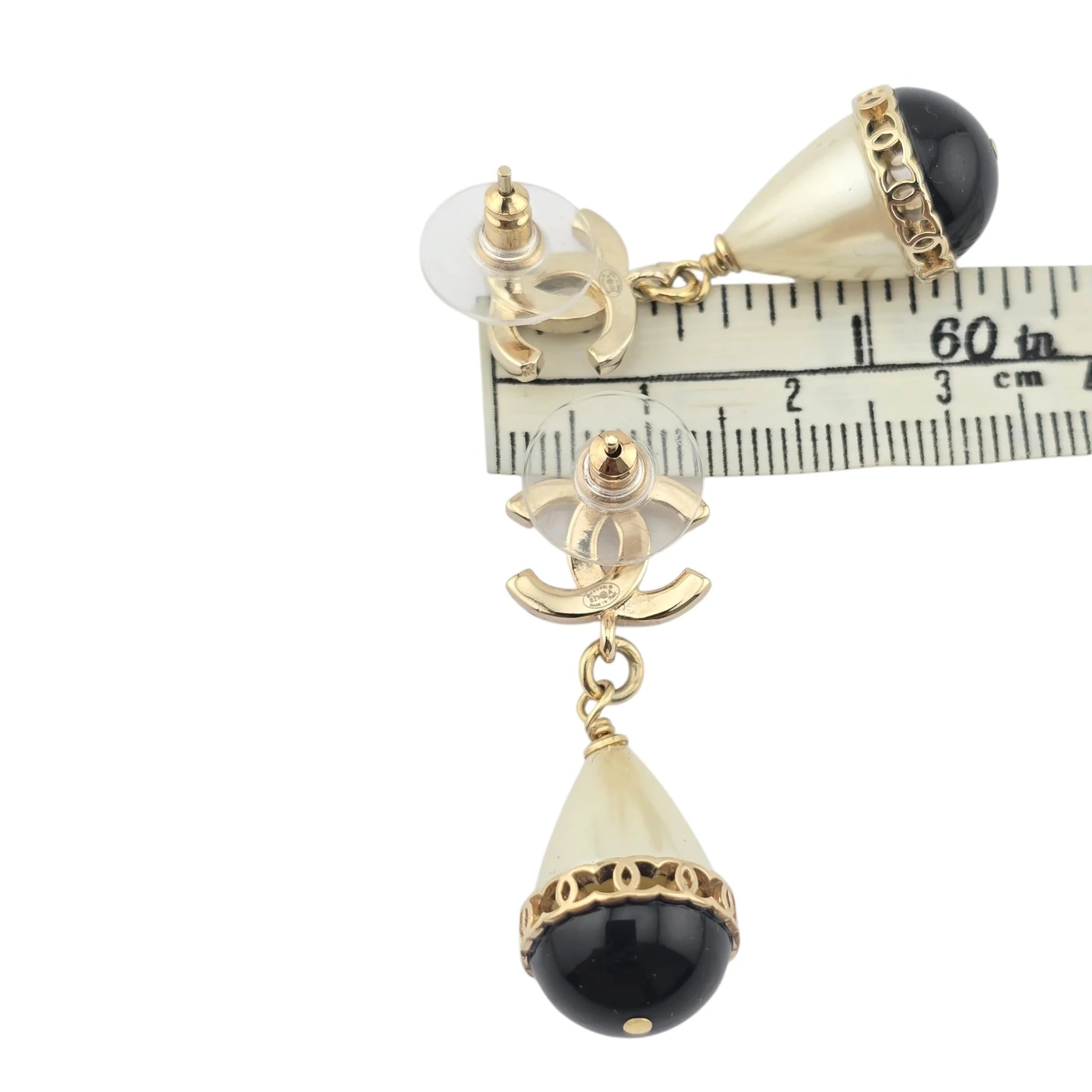 Chanel Crystal Pearl CC Drop Earrings Gold Black CHANEL