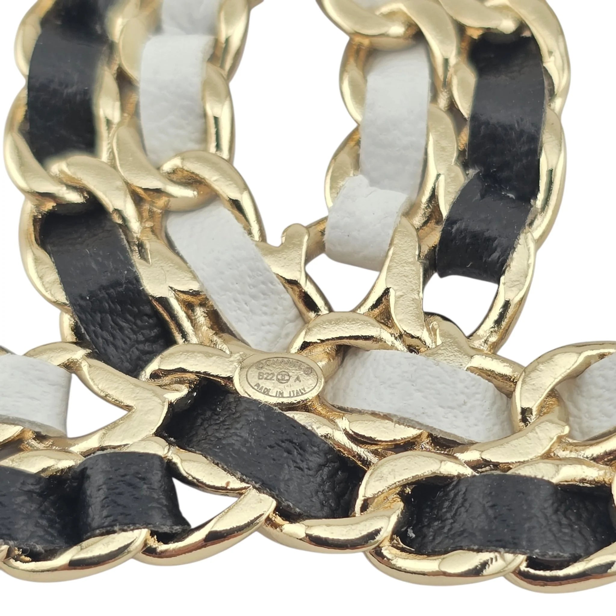 Chanel CC Lambskin Chain Brooch Black White Gold 2022 CHANEL