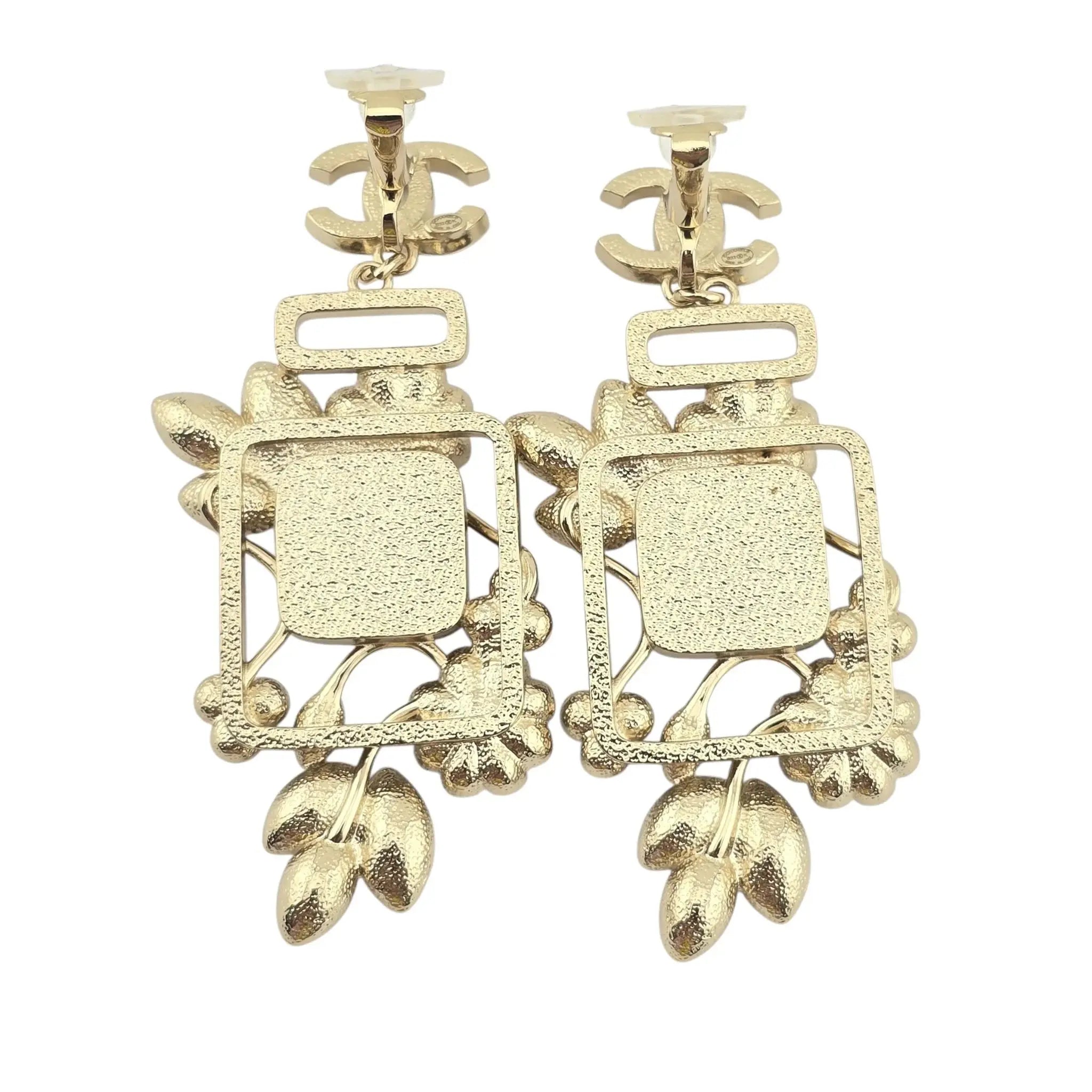 Chanel CC Floral Perfume Bottle Clip-On Earrings 2022 CHANEL