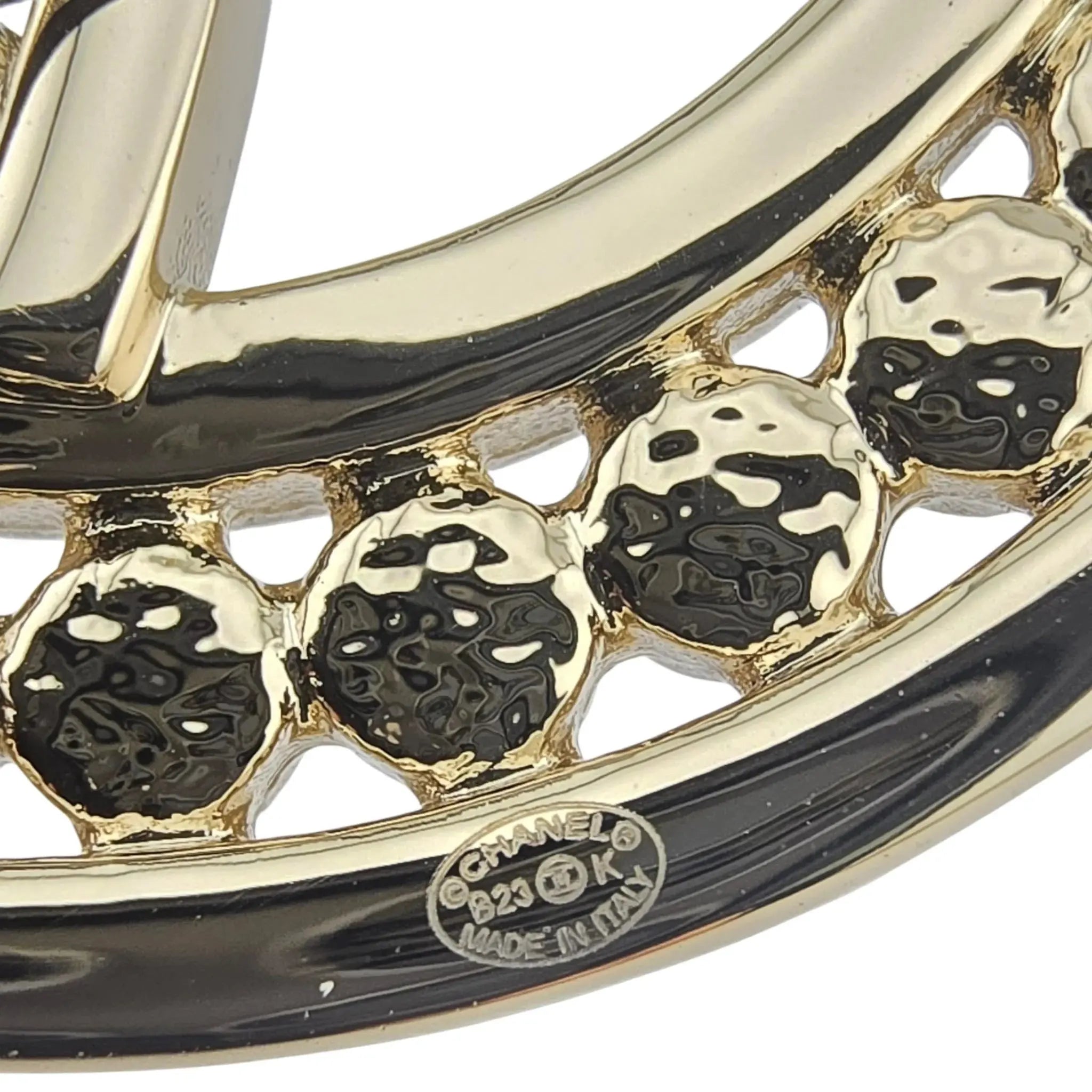 Chanel CC Metal Crystal Brooch Gold Black CHANEL