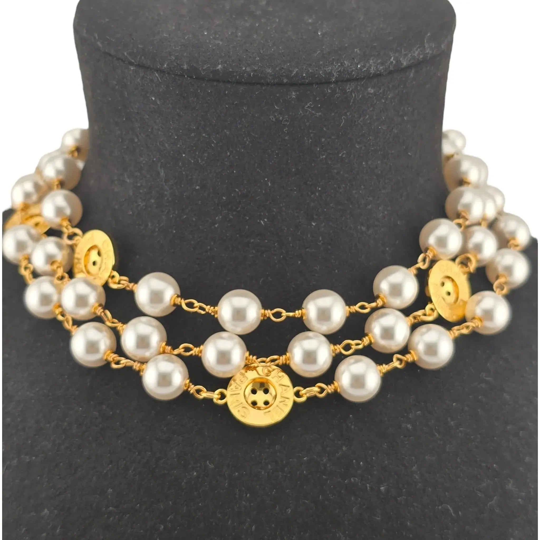 Chanel CC Faux Pearl Gold Button Pendant 2020 CHANEL