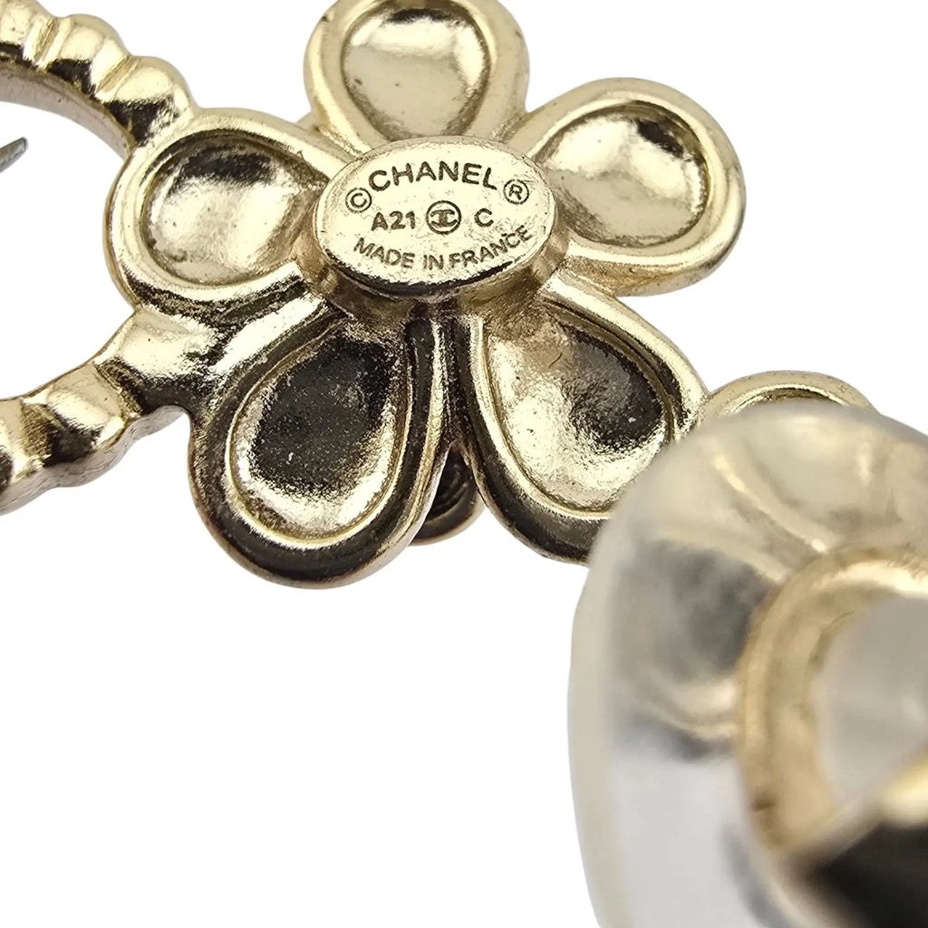 Chanel CC Crystal Enamel Camelia Clip On Stud  Earrings Black White CHANEL