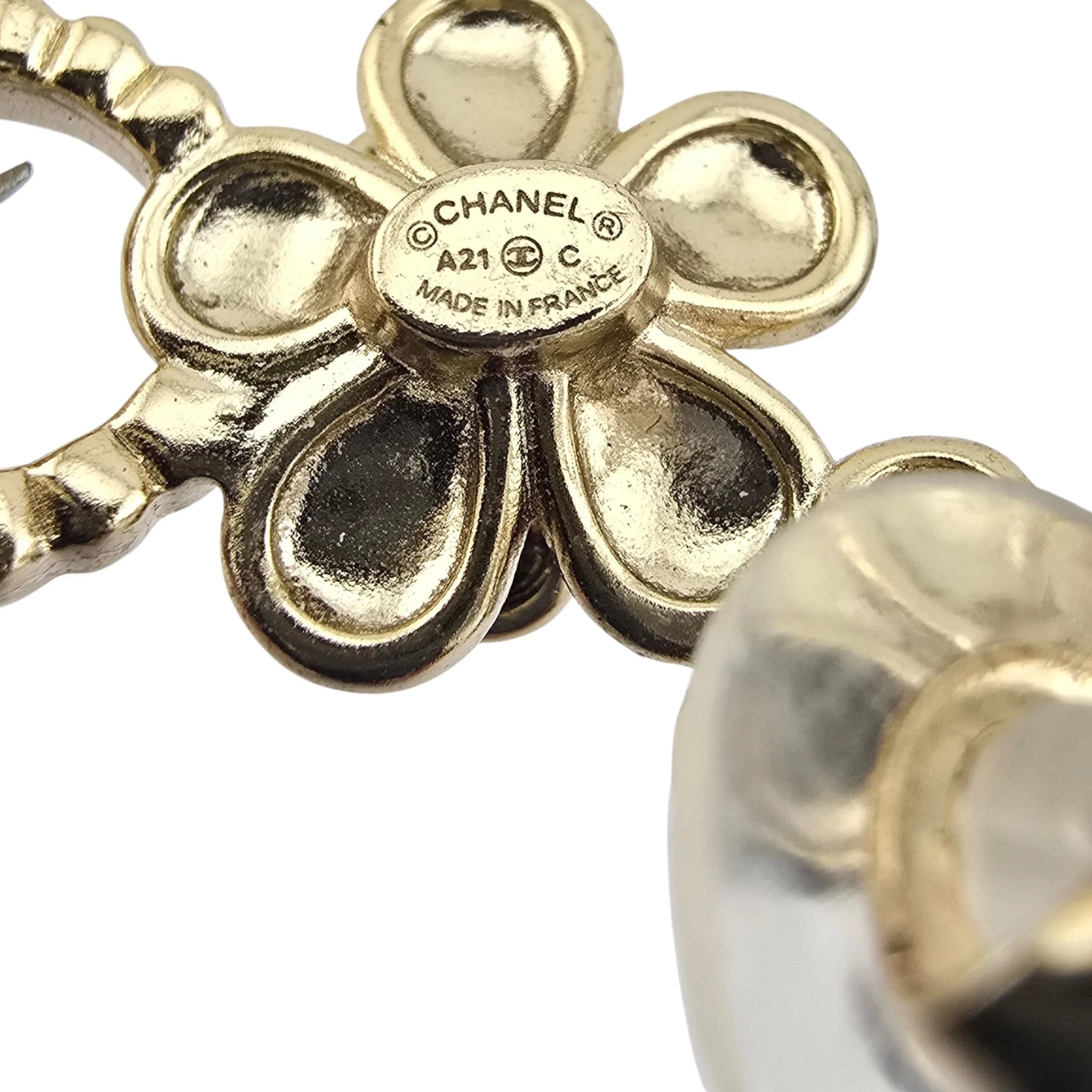 Chanel CC Crystal Enamel Camelia Clip On Stud  Earrings Black White CHANEL