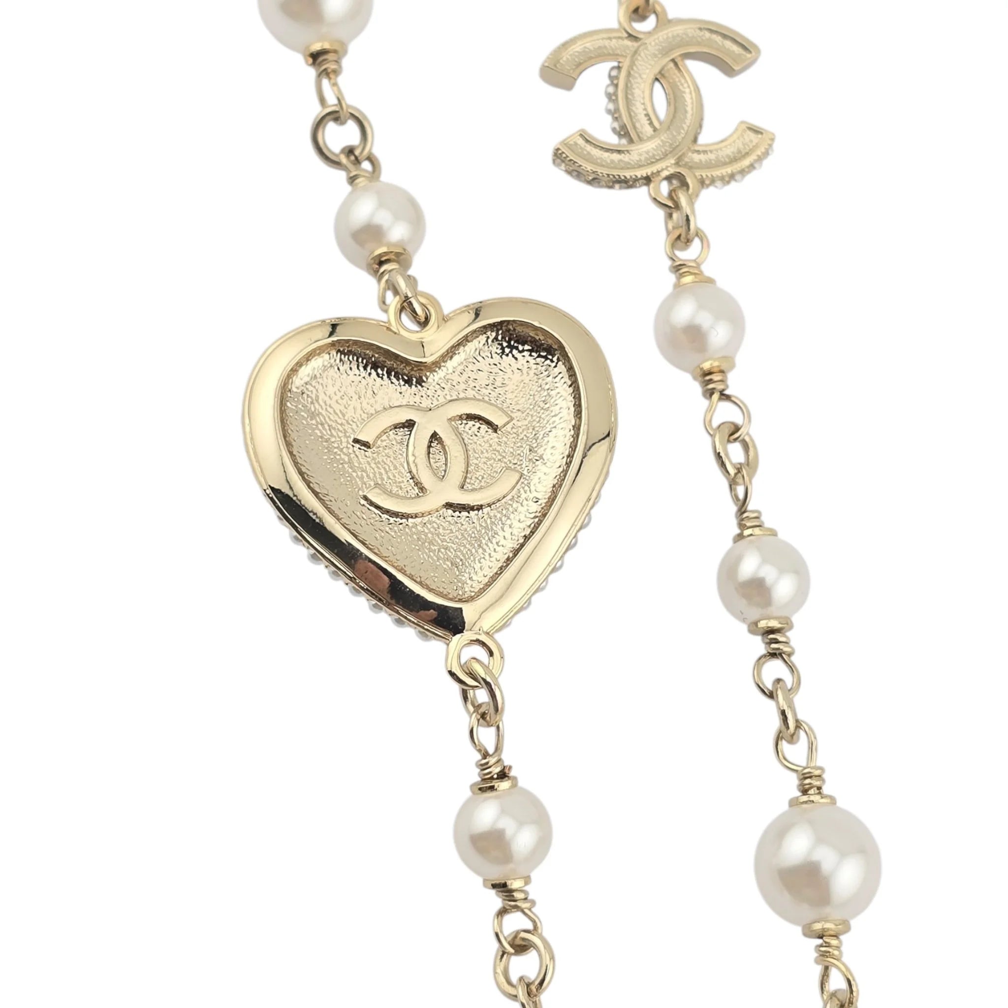 Chanel CC White Heart Long Necklace 2022 CHANEL