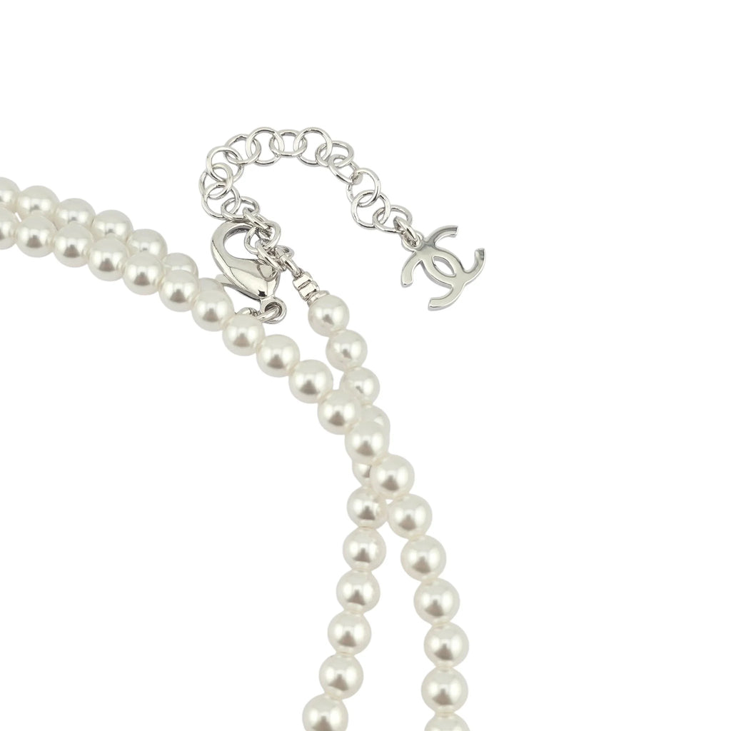 Chanel CC Long Faux Pearl Necklace Blue Heart 2025 CHANEL