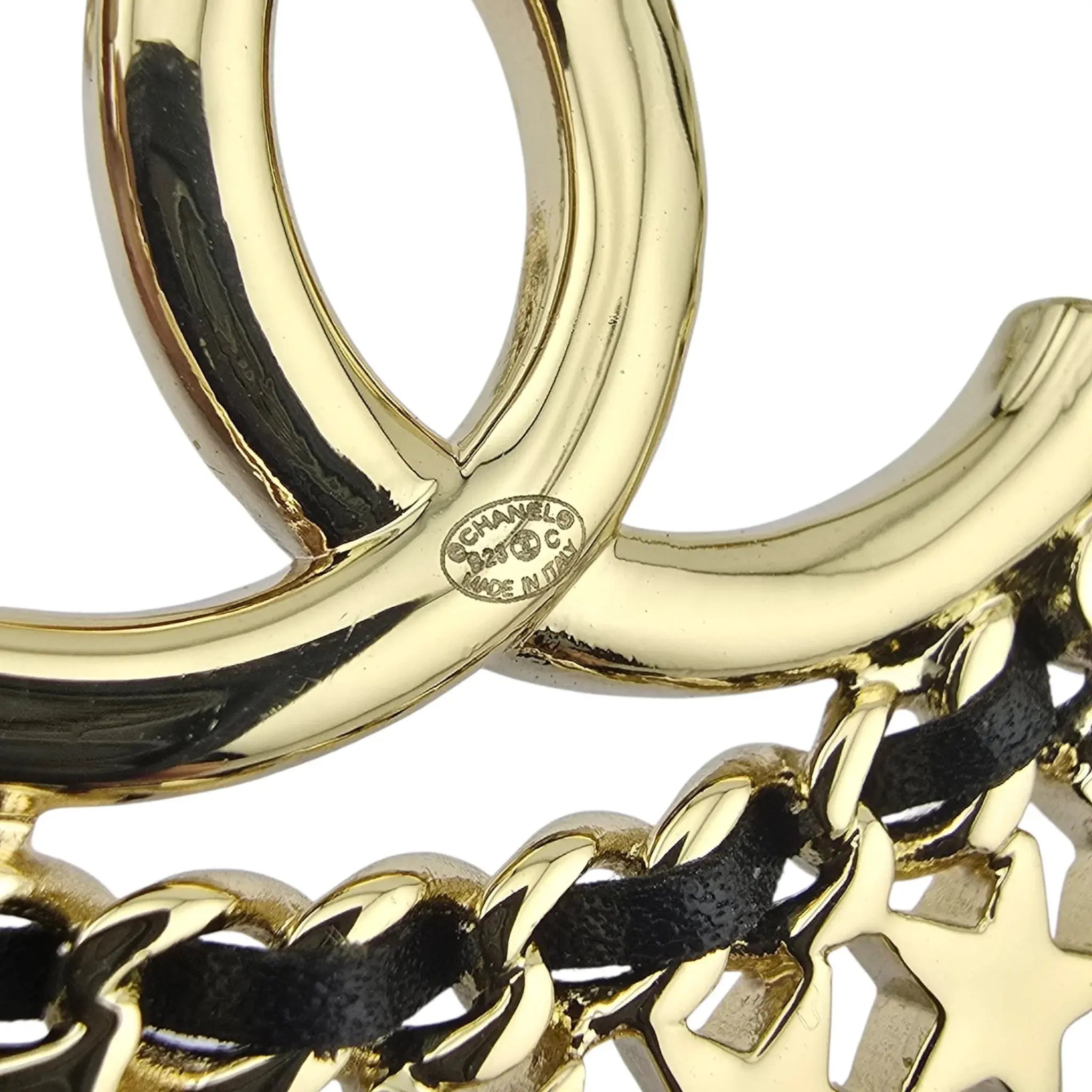 Chanel CC Large Hoop Earrings Crystal/Leather CHANEL