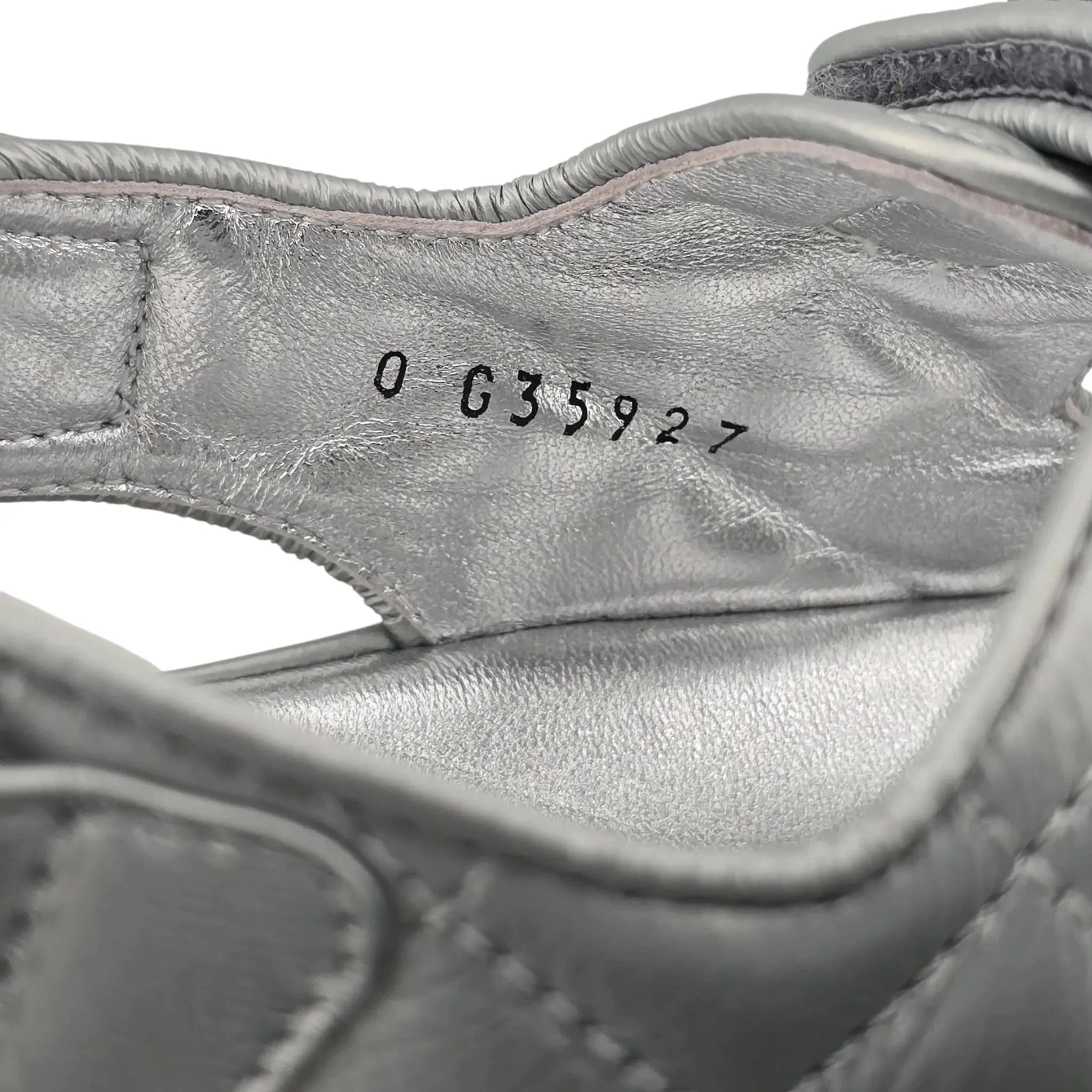 Chanel CC Silver Metallic Leather Dad Sandals CHANEL