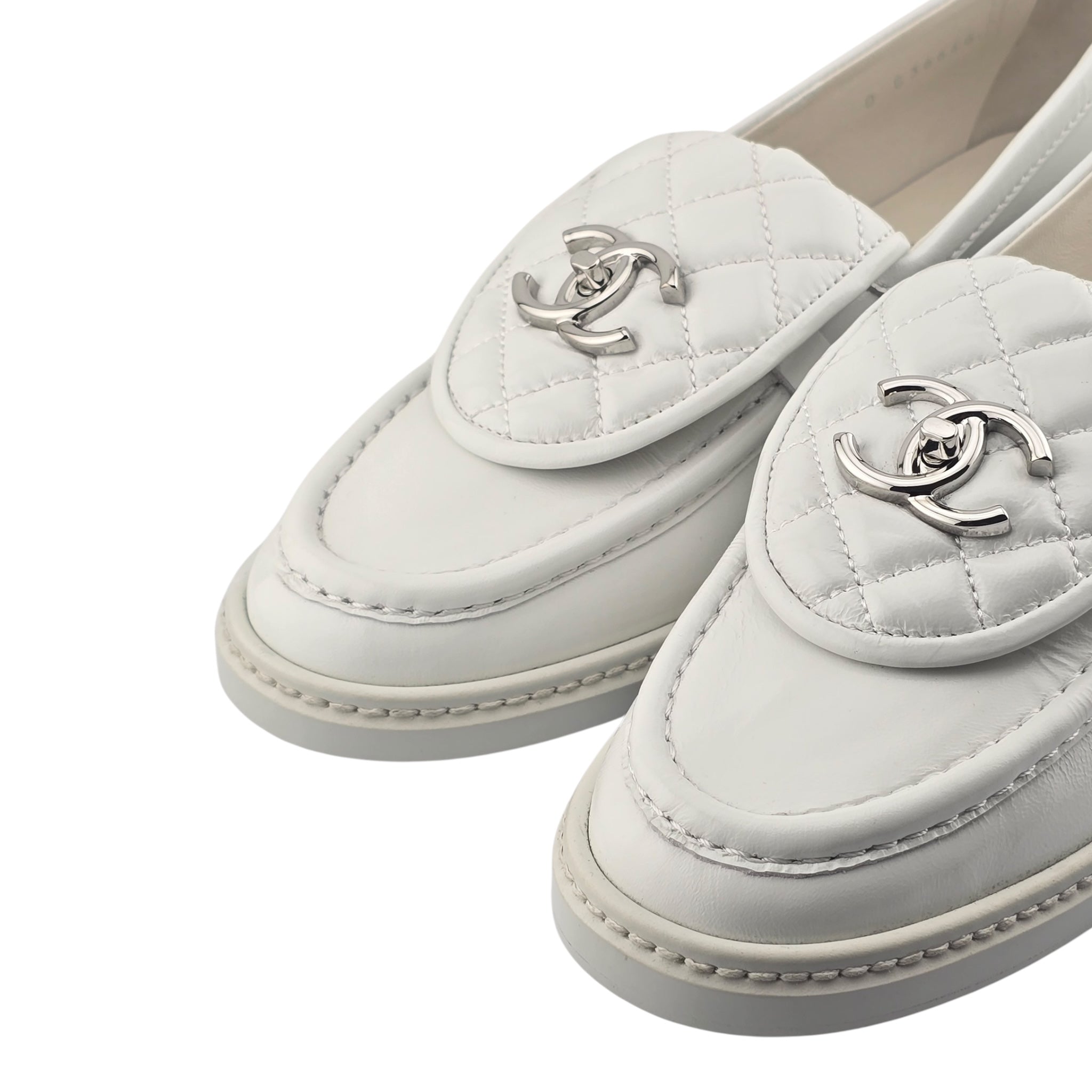 Chanel CC Lambskin Quilted Turnlock Patent Loafers 