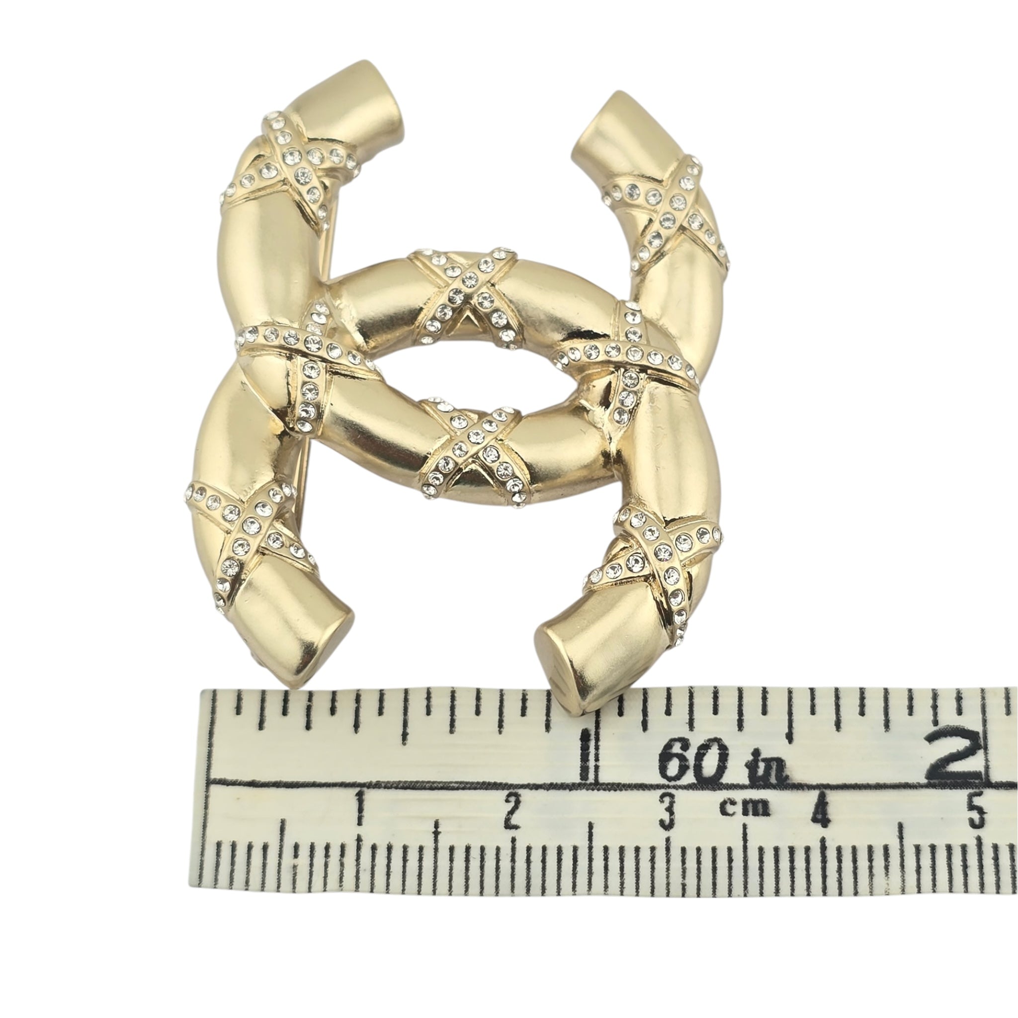 Chanel Crystal CC Logo Brooch Gold 2021