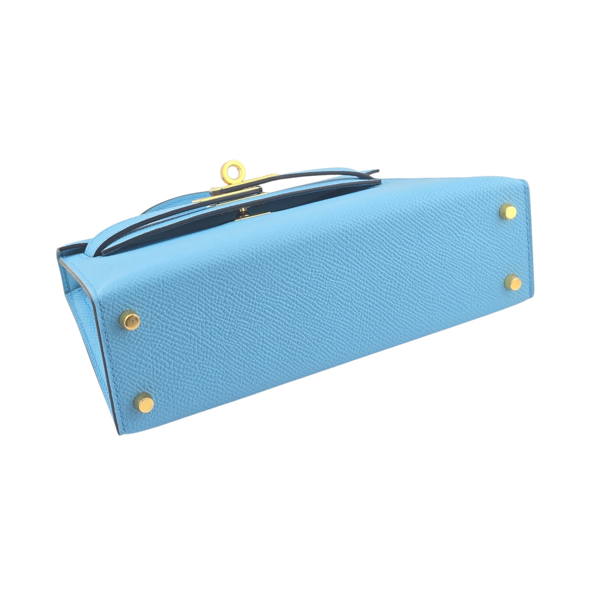 Hermes Mini Kelly II Bleu Celeste Epsom Gold Hardware Bag