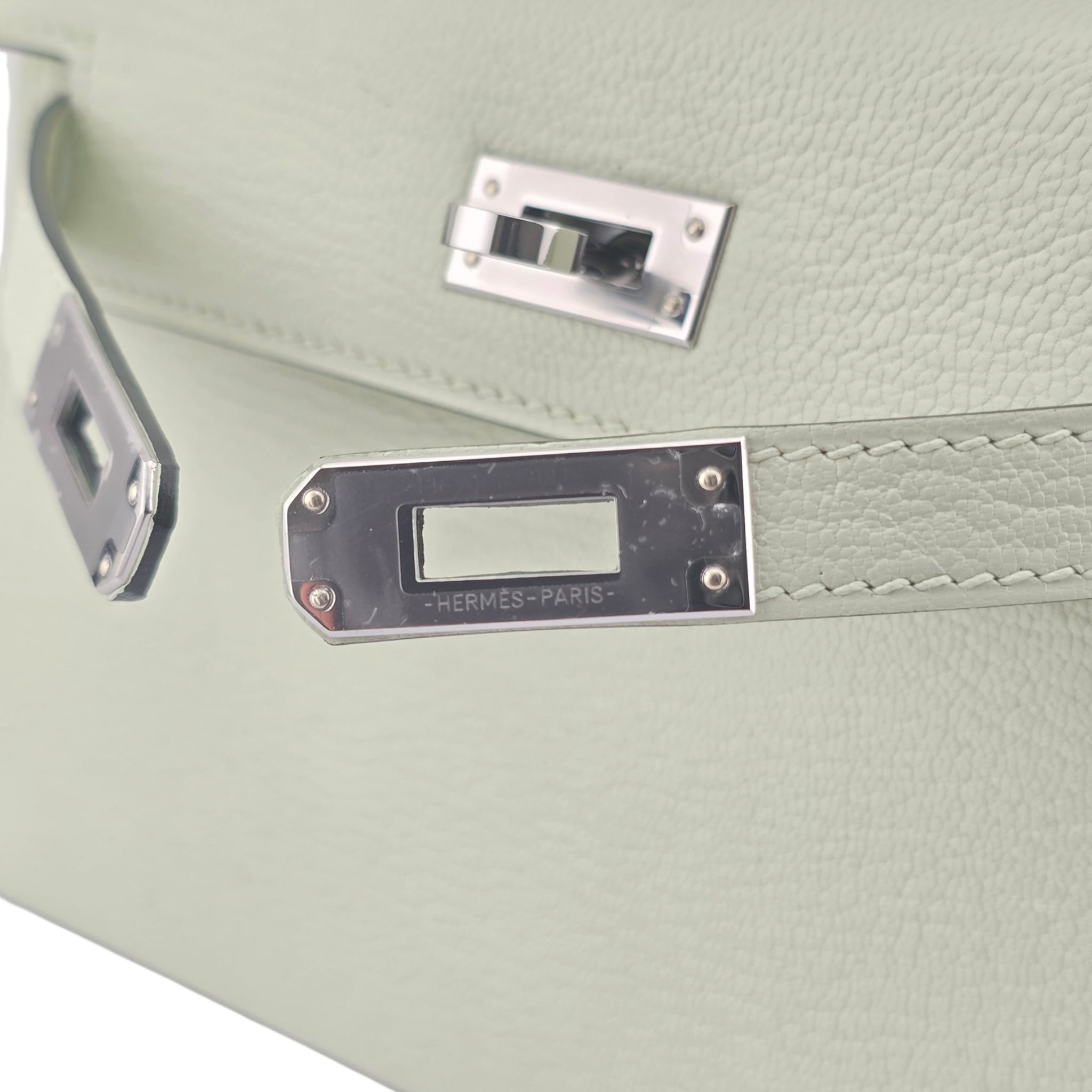 Hermes Mini Kelly II Vert Fizz Chevre Palladium Hardware Bag