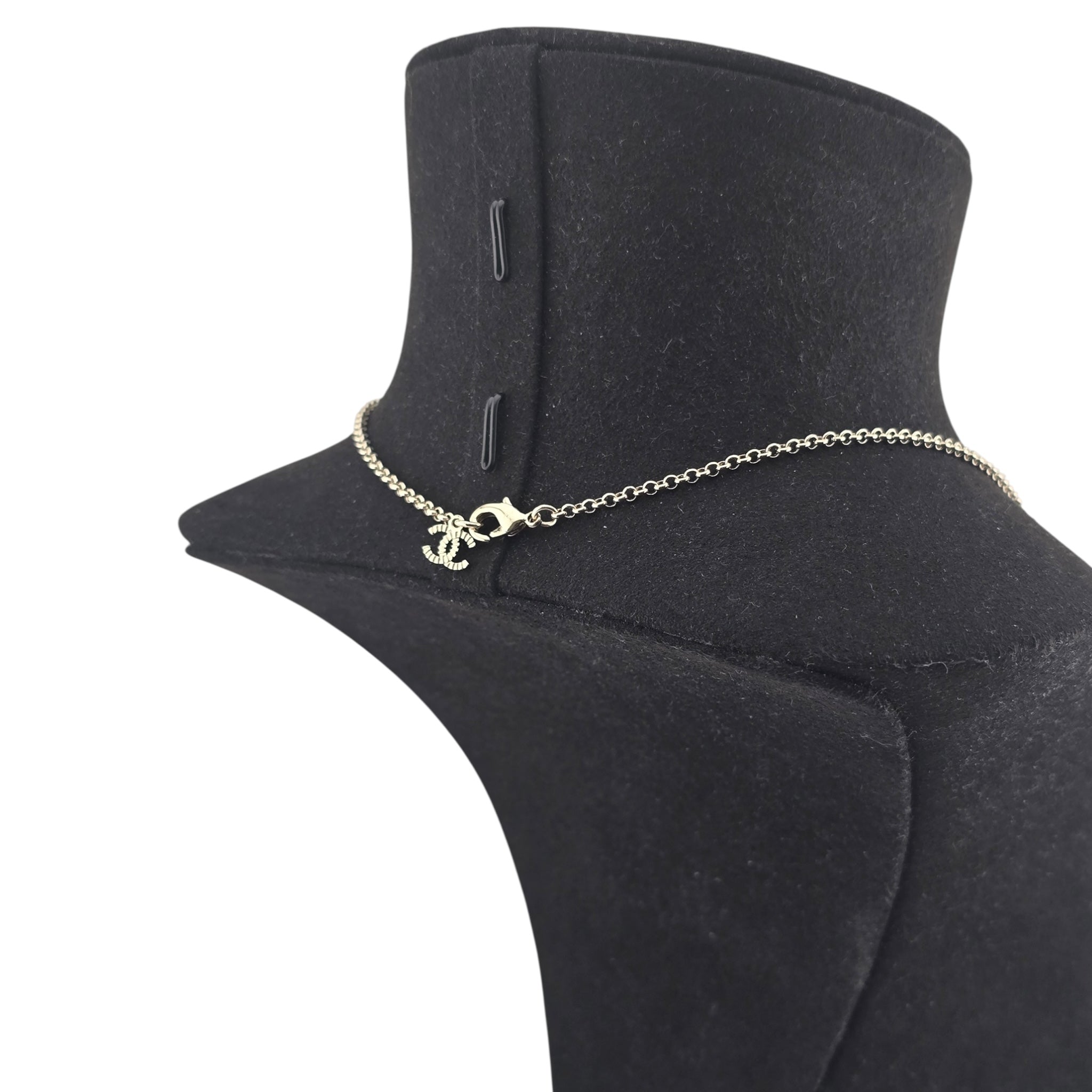 Chanel CC Gold Crystal Heart Pendant Necklace