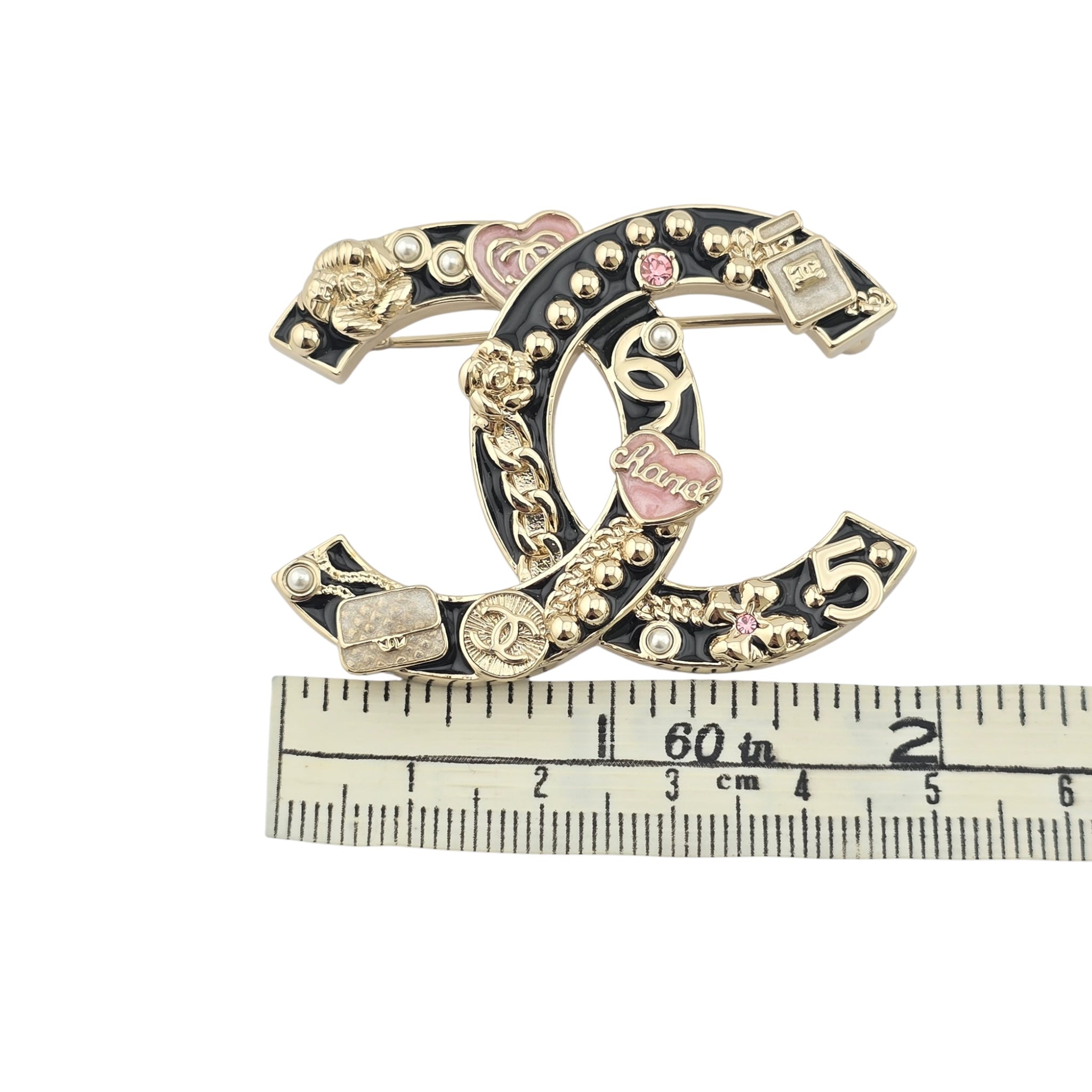 Chanel CC Black Gold Enamel Brooch 2024