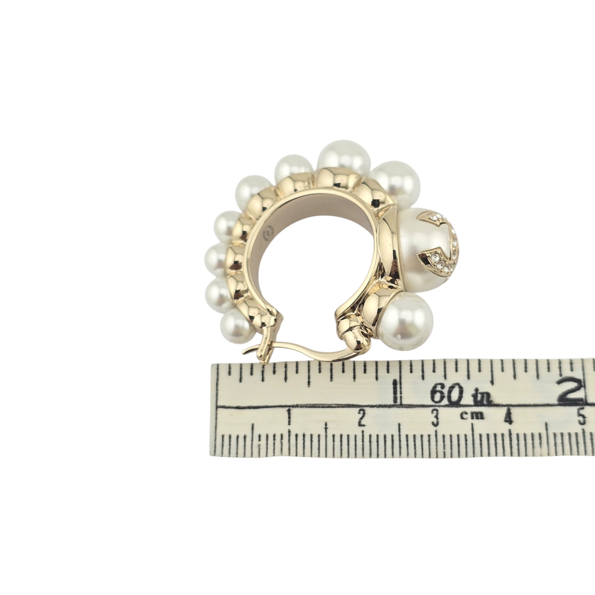 Chanel CC Gold Faux Pearl Hoop Earrings