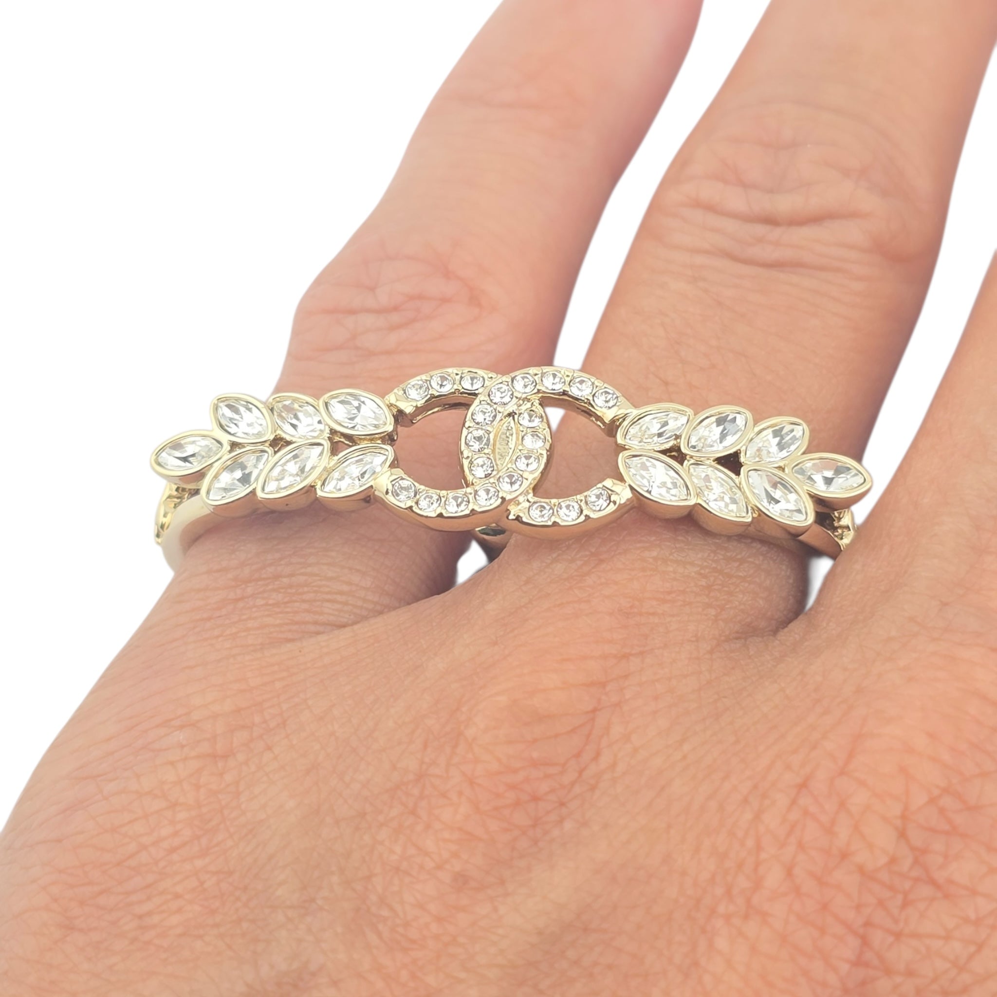Chanel CC Gold Crystal Floral Ring B23 CHANEL