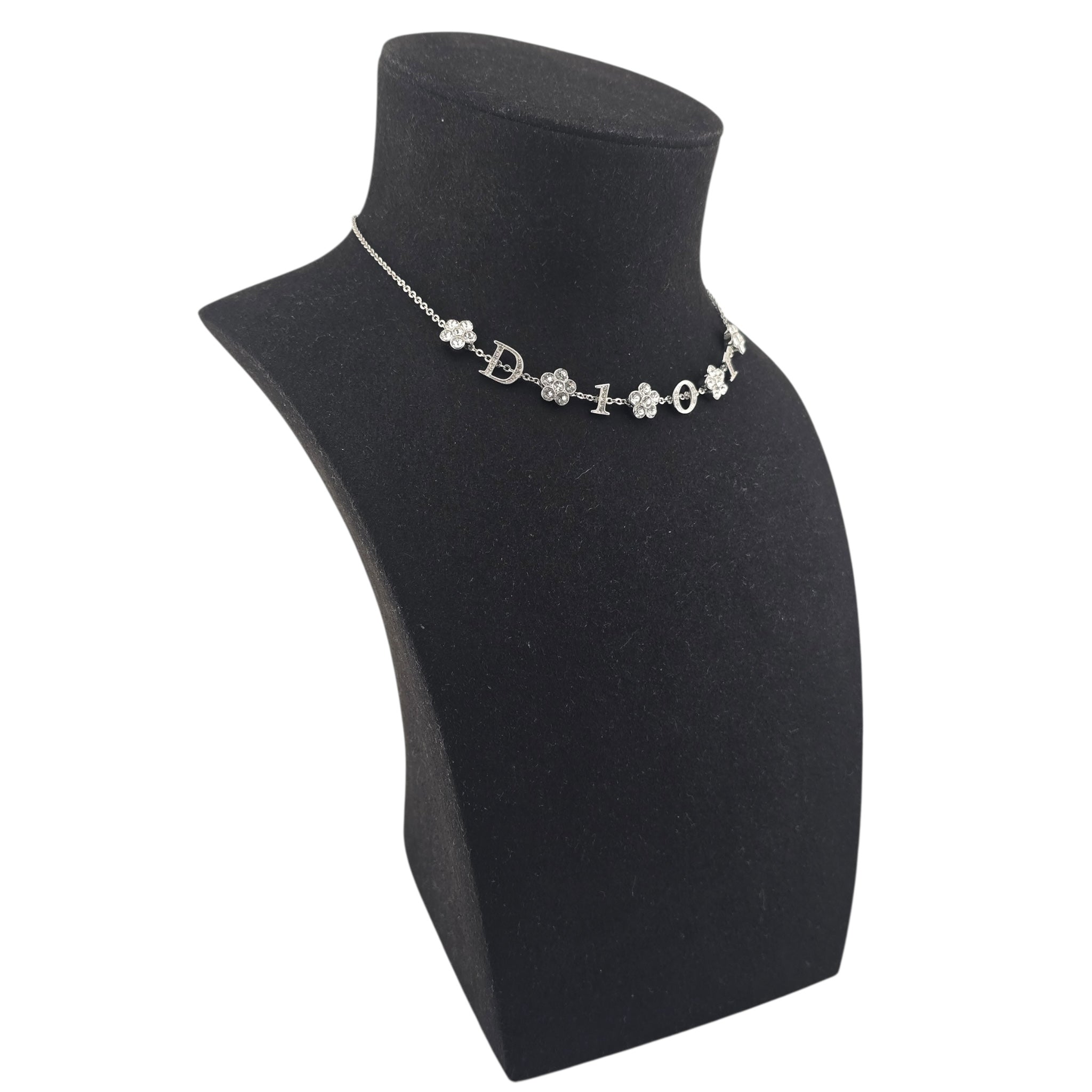 Christian Dior Crystal Flower Silver Choker Necklace DIOR