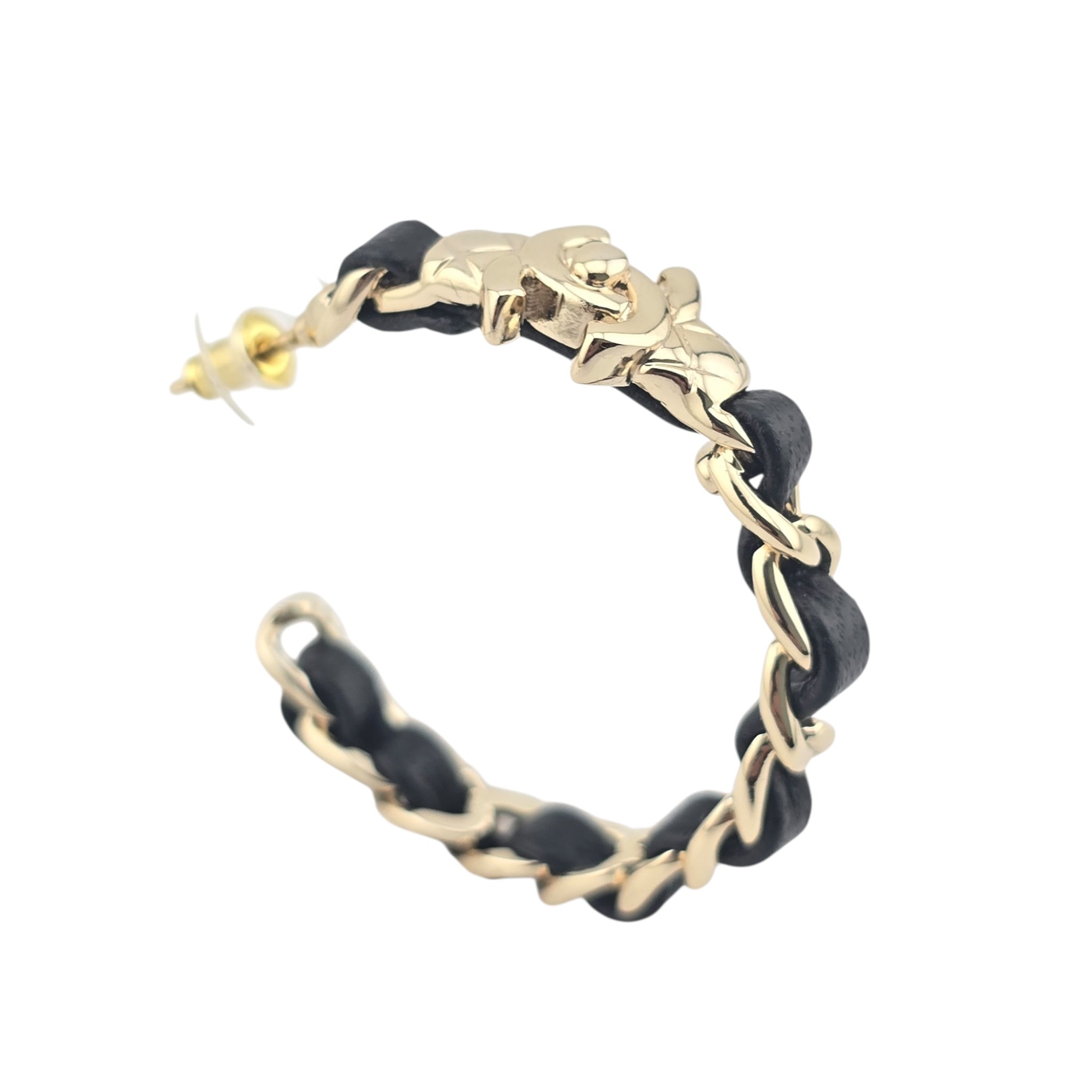 Chanel CC Turnlock Leather Metal Hoop Earrings 2021 CHANEL